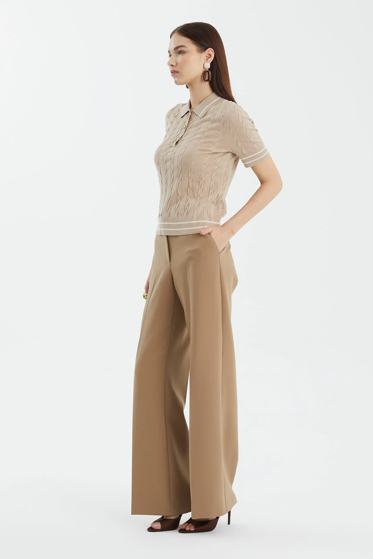 Beige Silk Blend Patterned Knit - Image 3