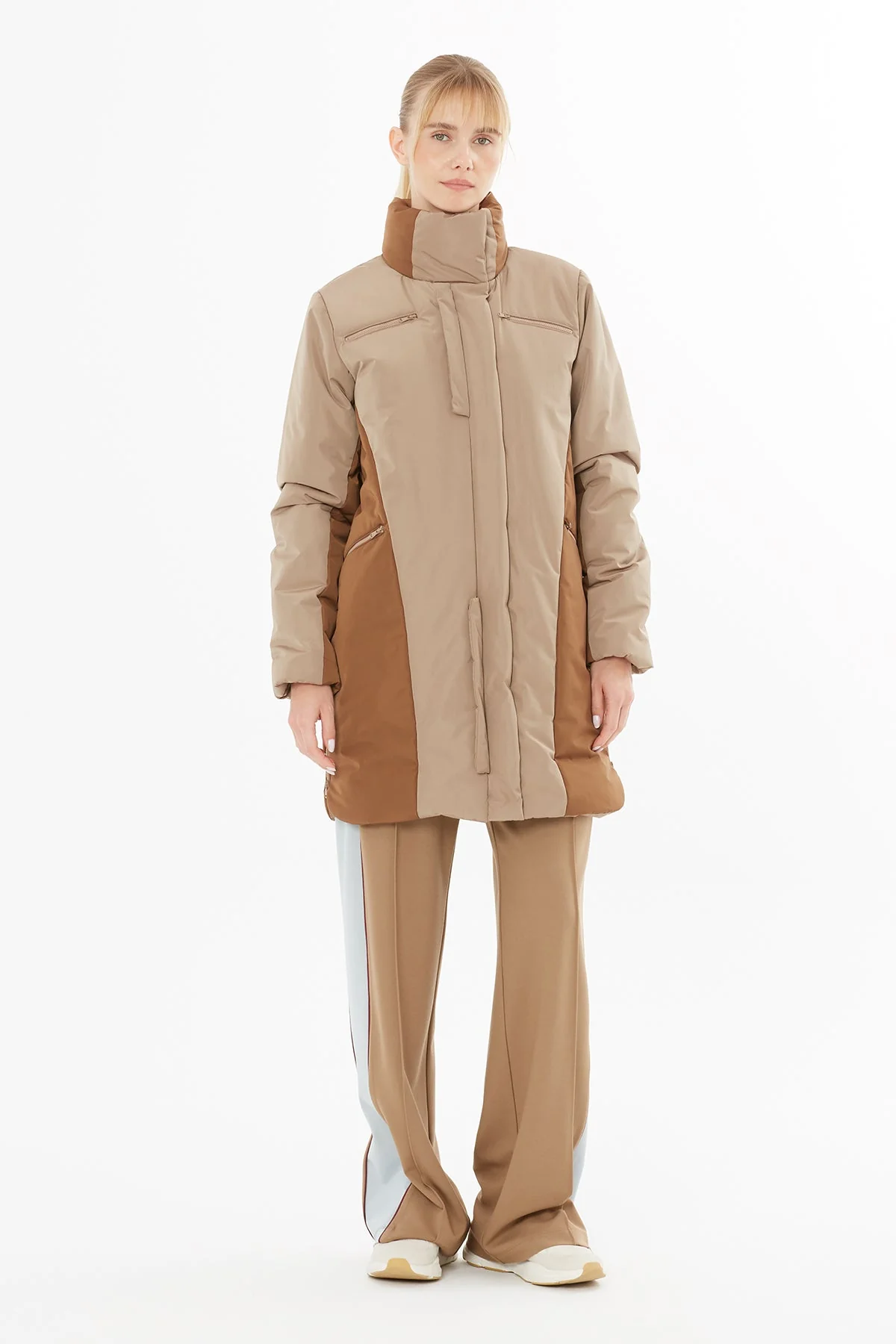 Beige Snap-Button Long Coat