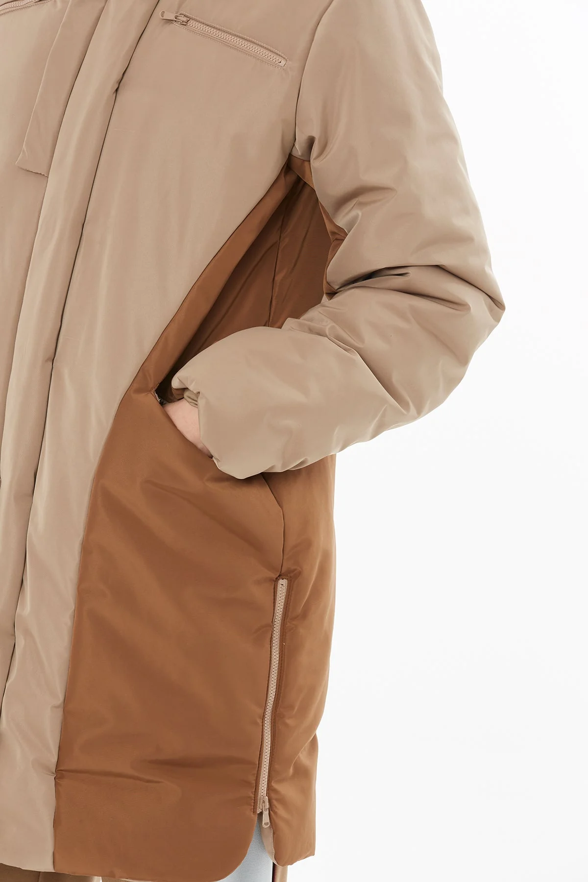 Beige Snap-Button Long Coat - Image 2