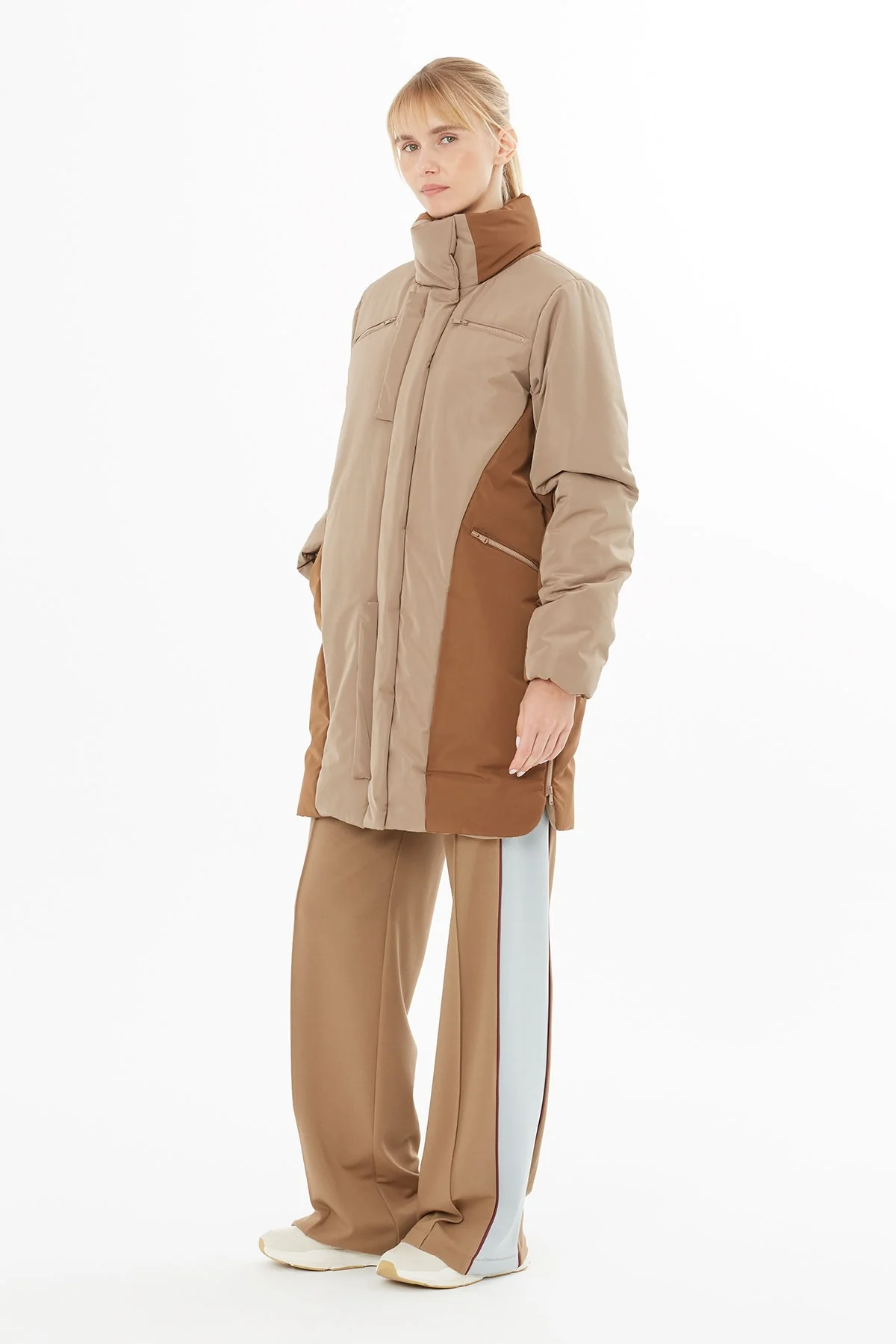 Beige Snap-Button Long Coat - Image 3