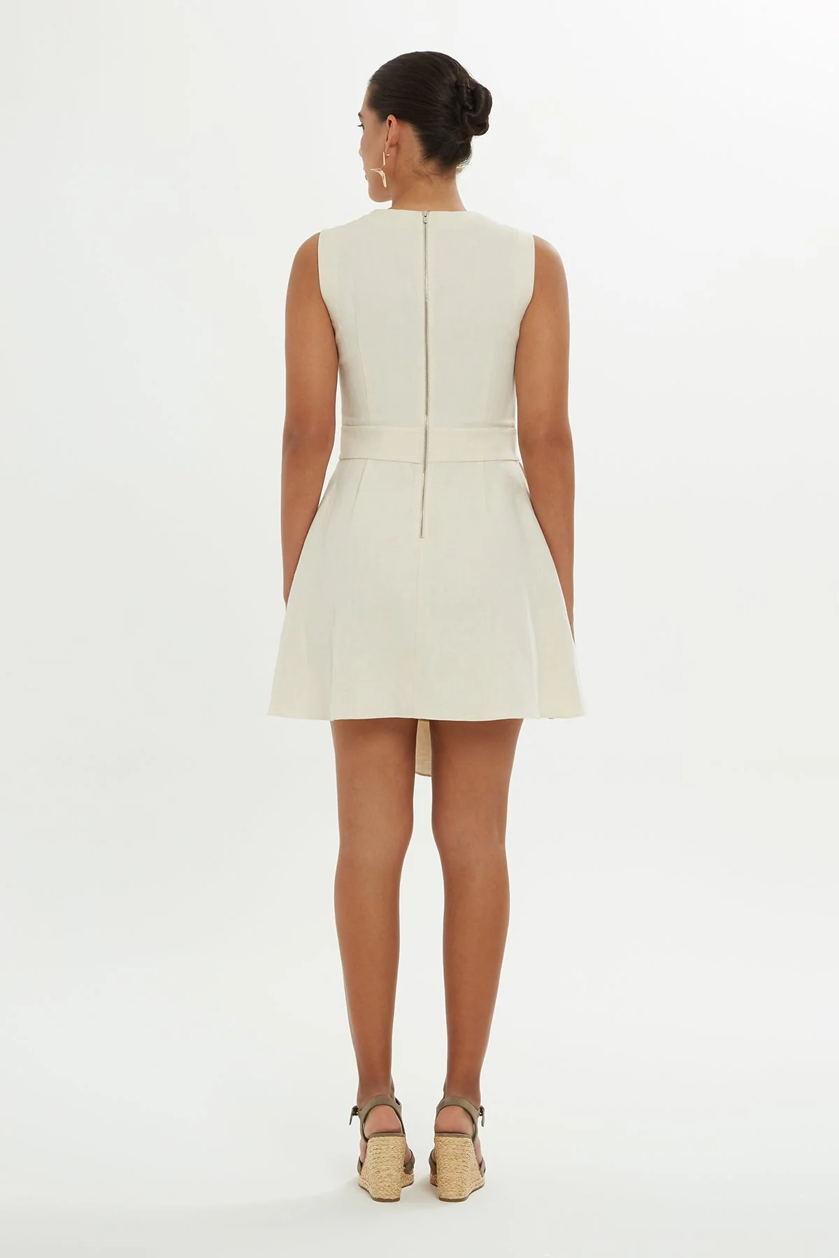 Beige Square-Neck Embroidered Mini Dress - Image 5