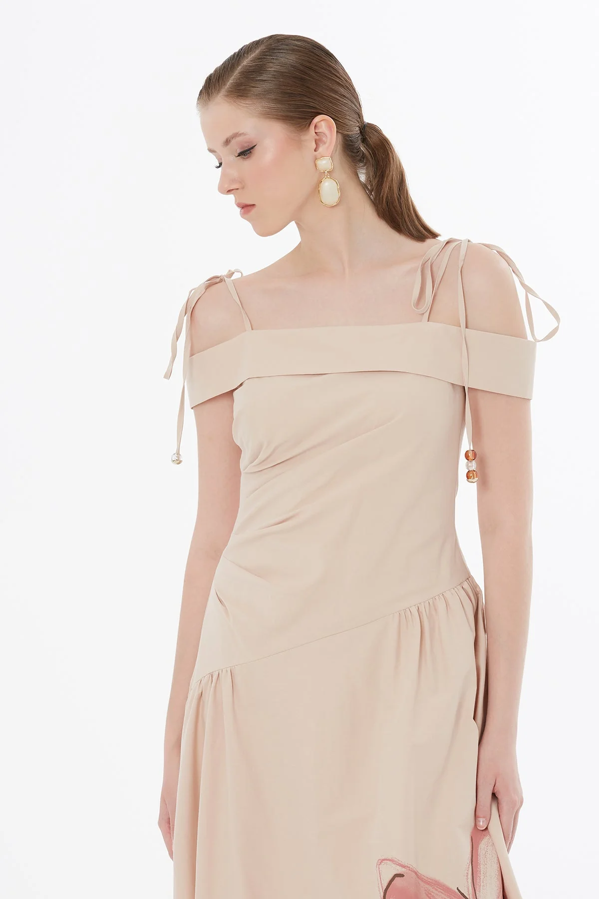 Beige Strappy Floral Print Midi Dress - Image 2