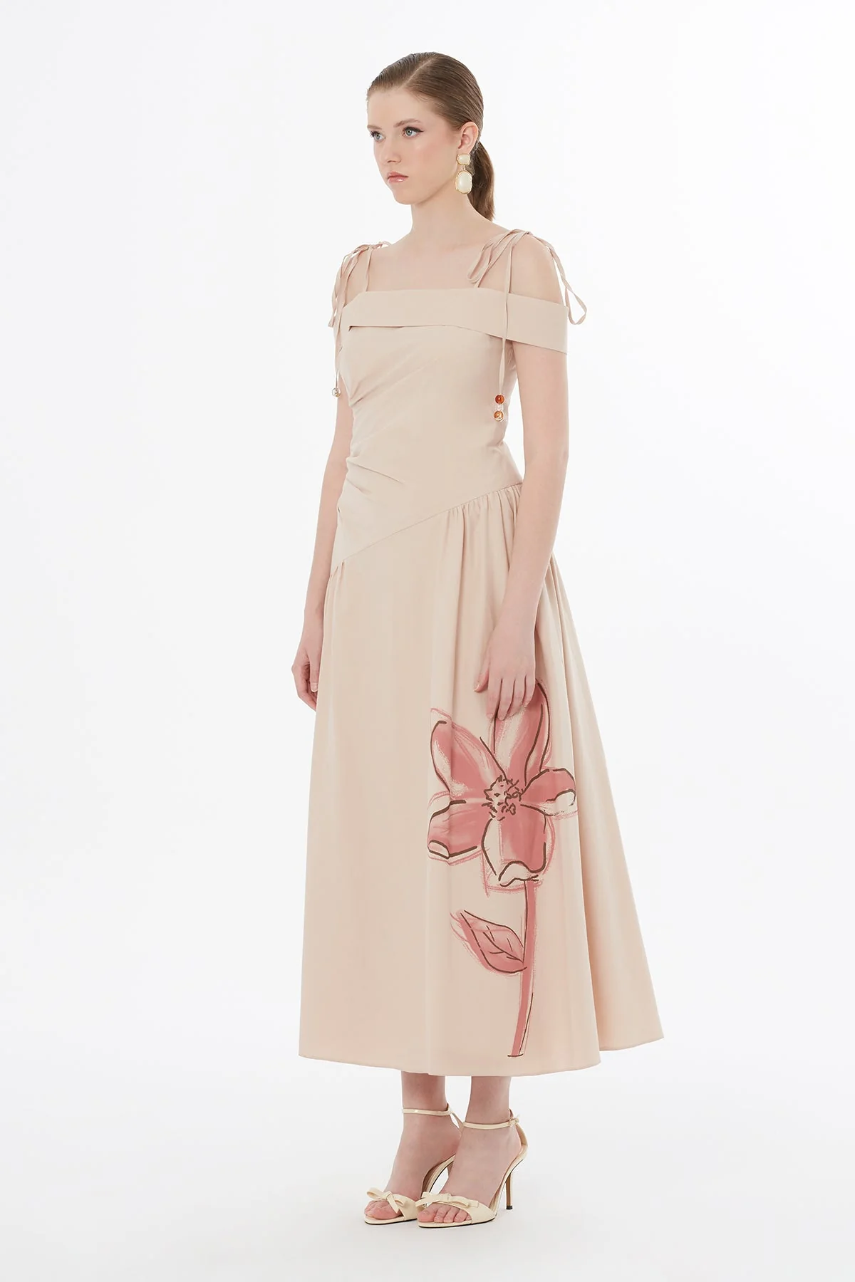 Beige Strappy Floral Print Midi Dress - Image 4