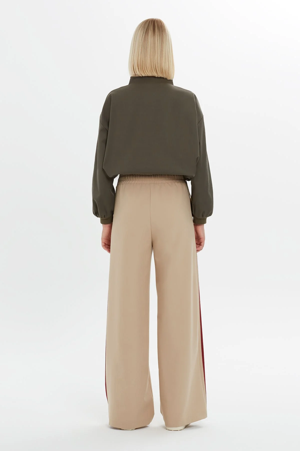 Beige Stripe-Detail Wide-Leg Sweatpants - Image 5