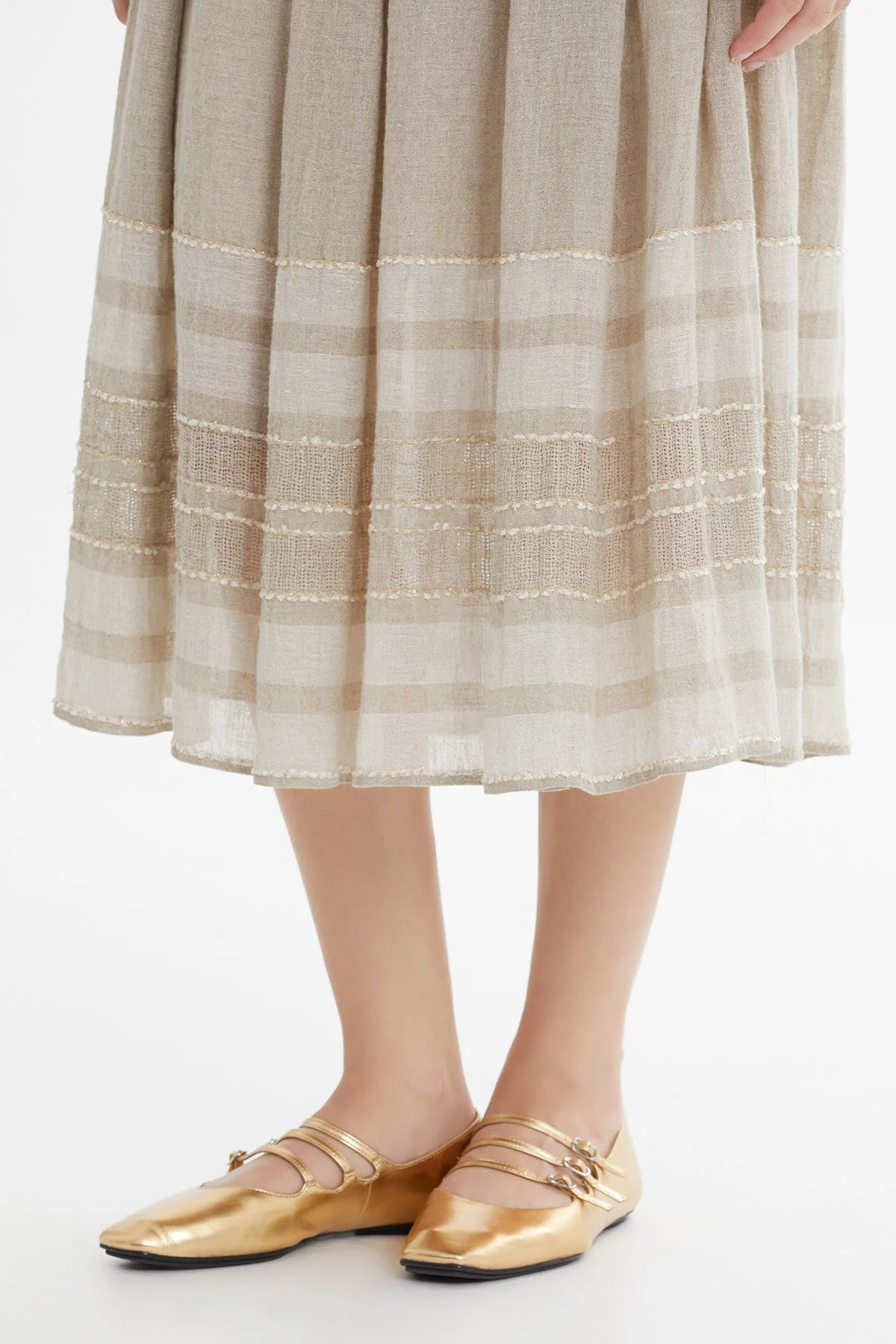 Beige Striped Midi Skirt - Image 3