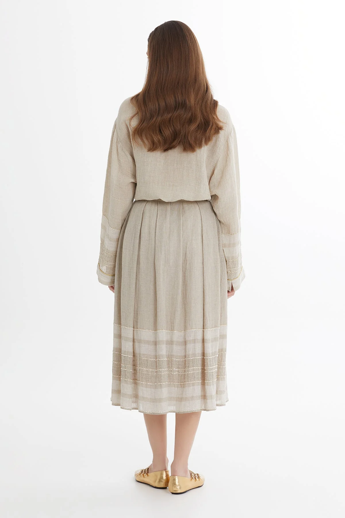 Beige Striped Midi Skirt - Image 4