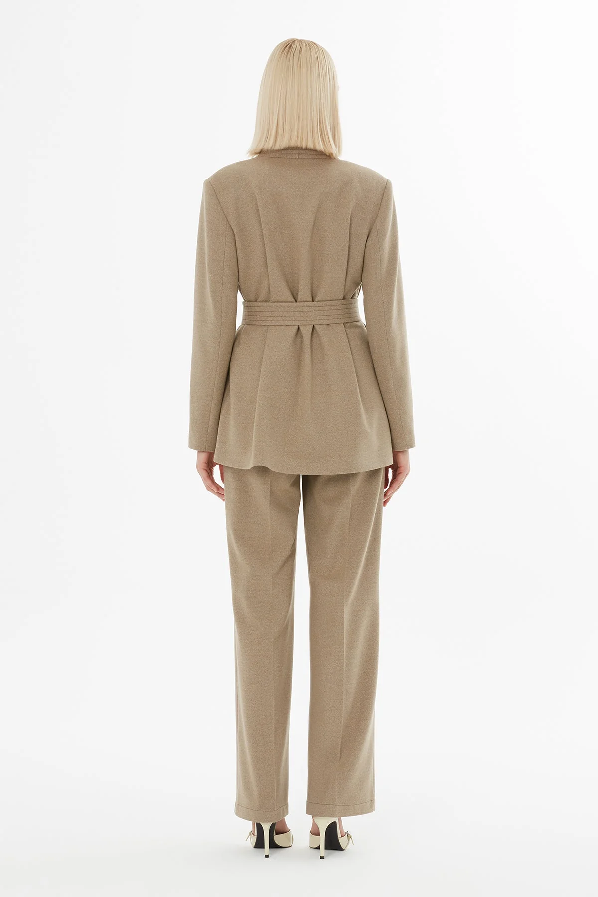 Beige Suit with Belted Pocket Jacket - Image 5