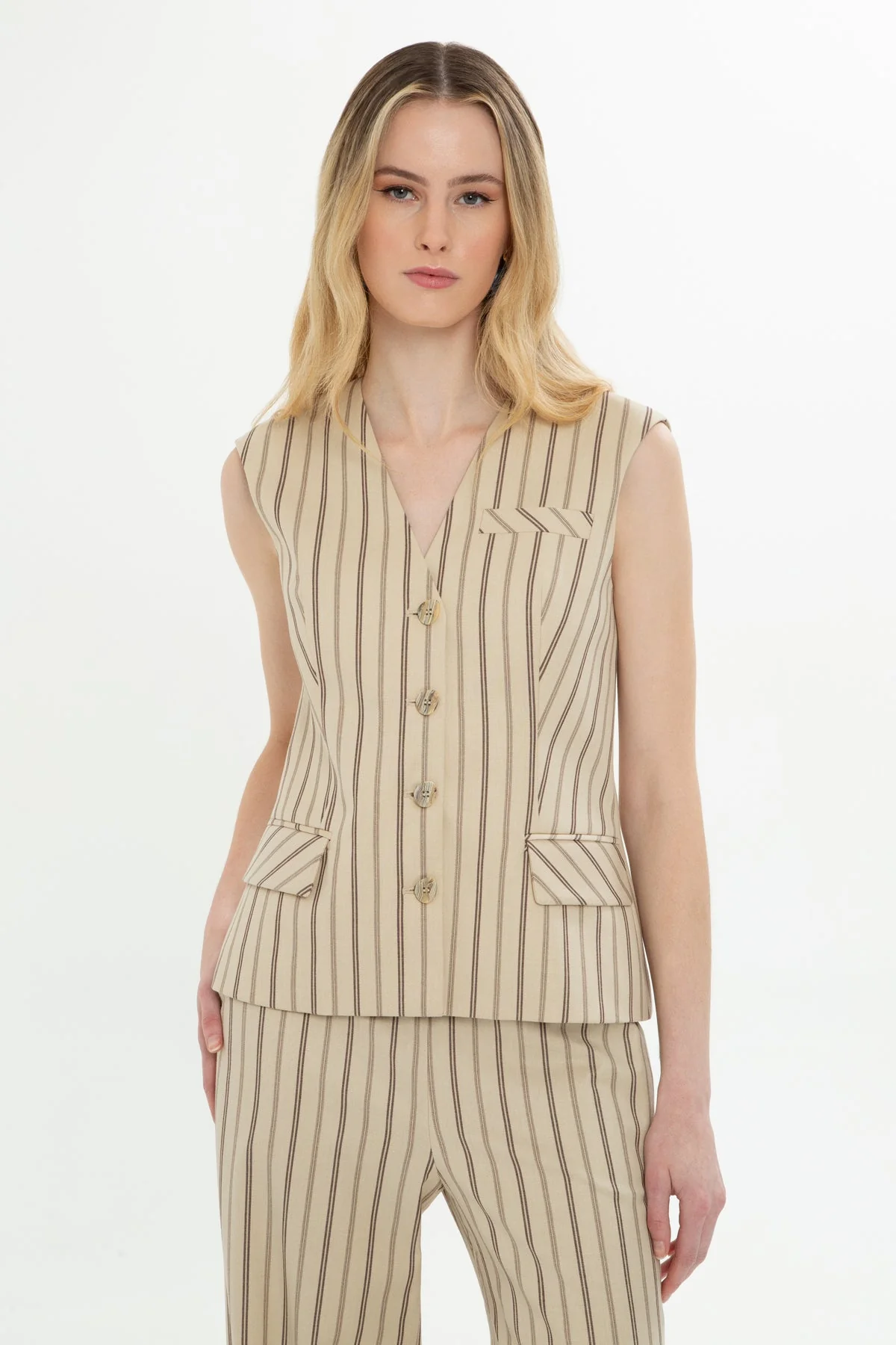Beige Suit with Pocket Vest - Image 3