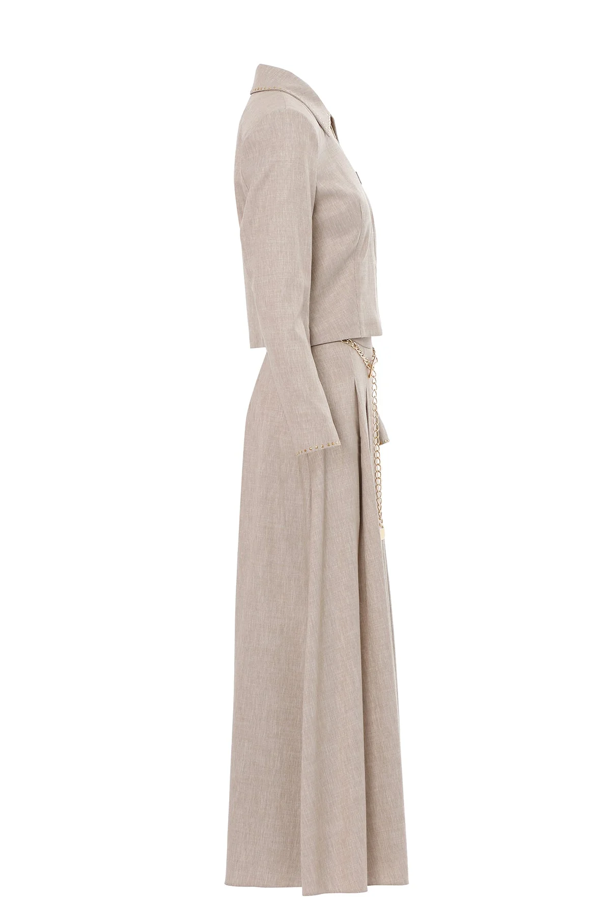 Beige Suit with Ruffled Skirt - Image 2