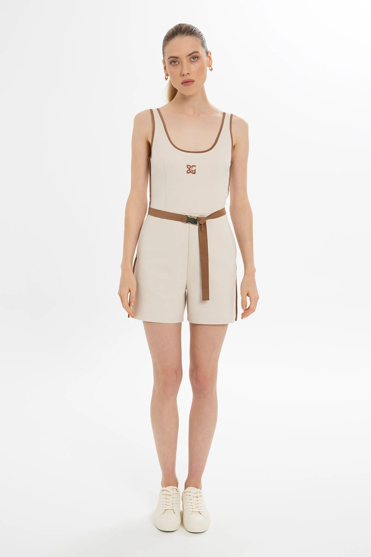 Beige Thick-Strap Jumpsuit