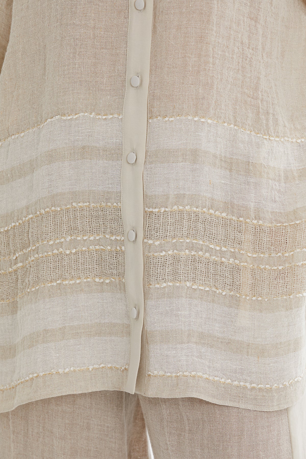 Beige Trim Detail Linen Shirt - Image 3