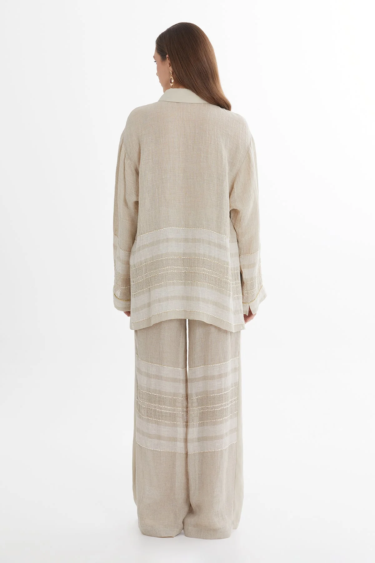Beige Trim Detail Linen Shirt - Image 4