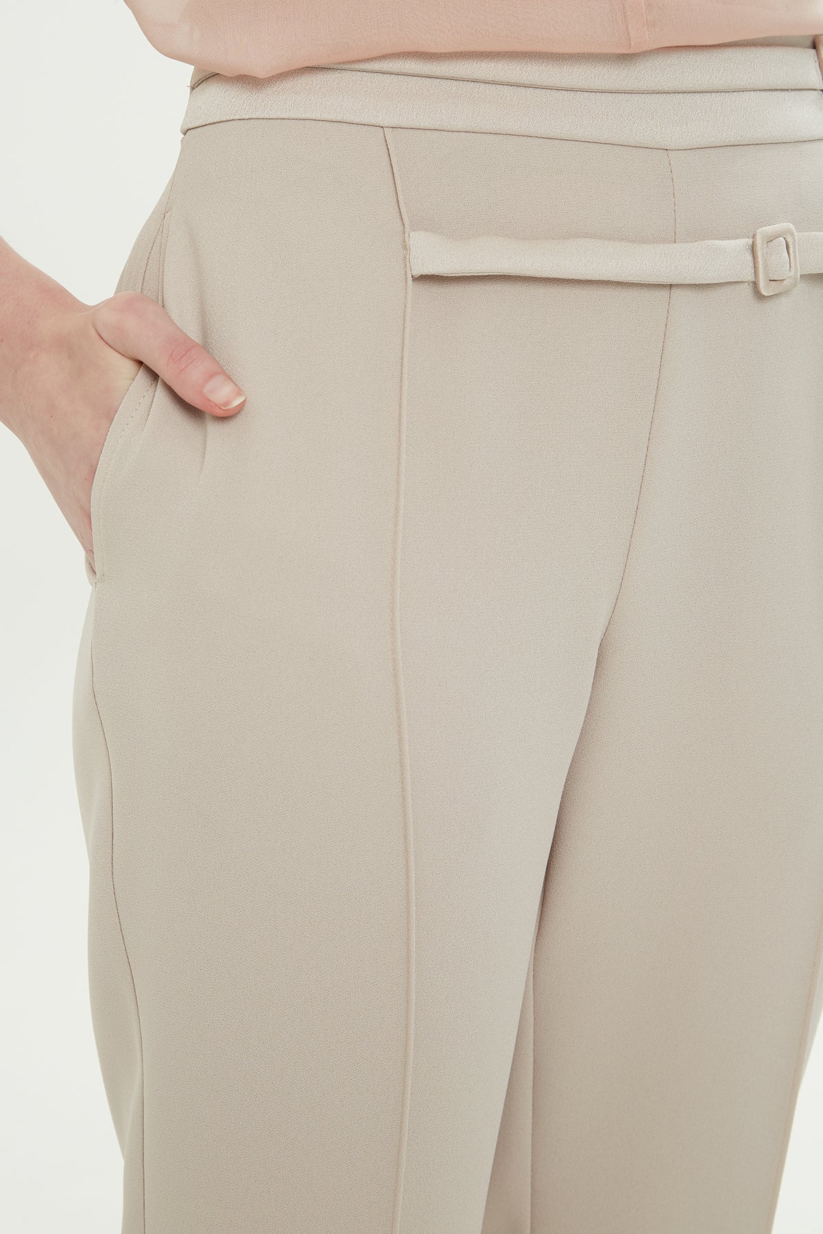 Beige Trousers with Belt Detail - Image 2