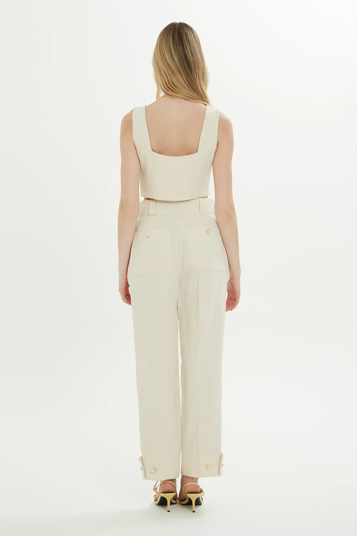 Beige Trousers with Gold Button Detail - Image 3