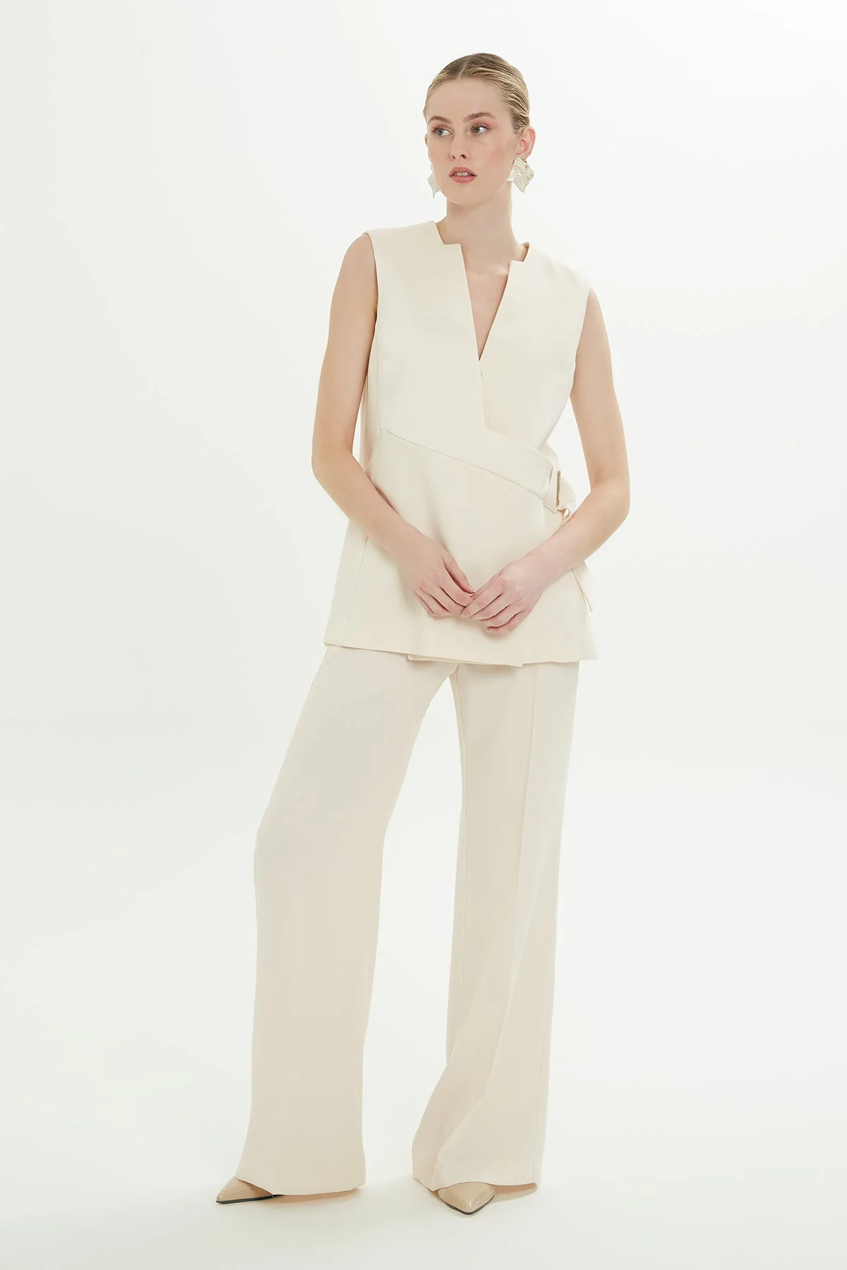 Beige V-Neck Lined Vest