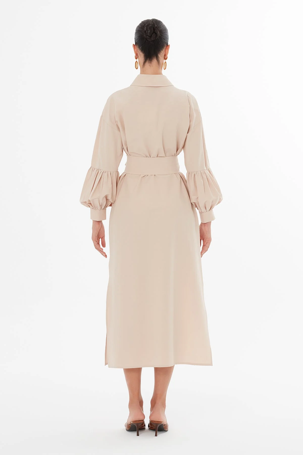 Beige Voluminous Sleeve Woven Dress - Image 4