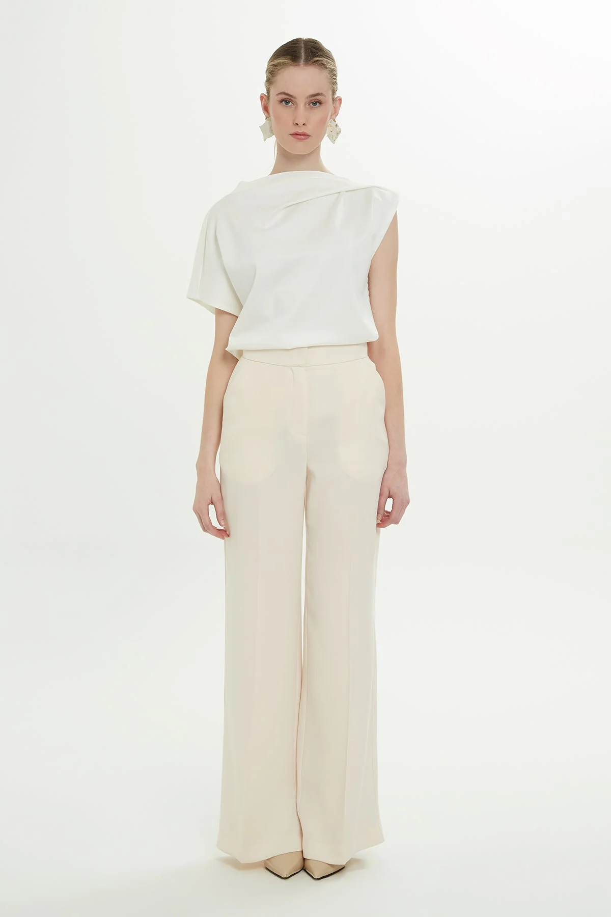Beige Wide-Leg Pants