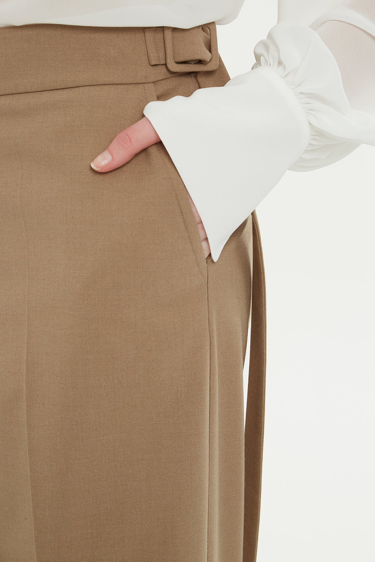 Beige Wide-Leg Trousers with Belt - Image 2