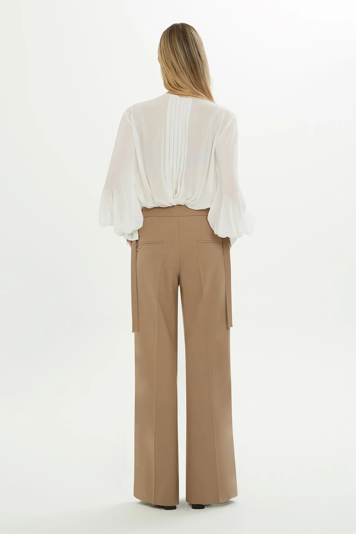 Beige Wide-Leg Trousers with Belt - Image 3