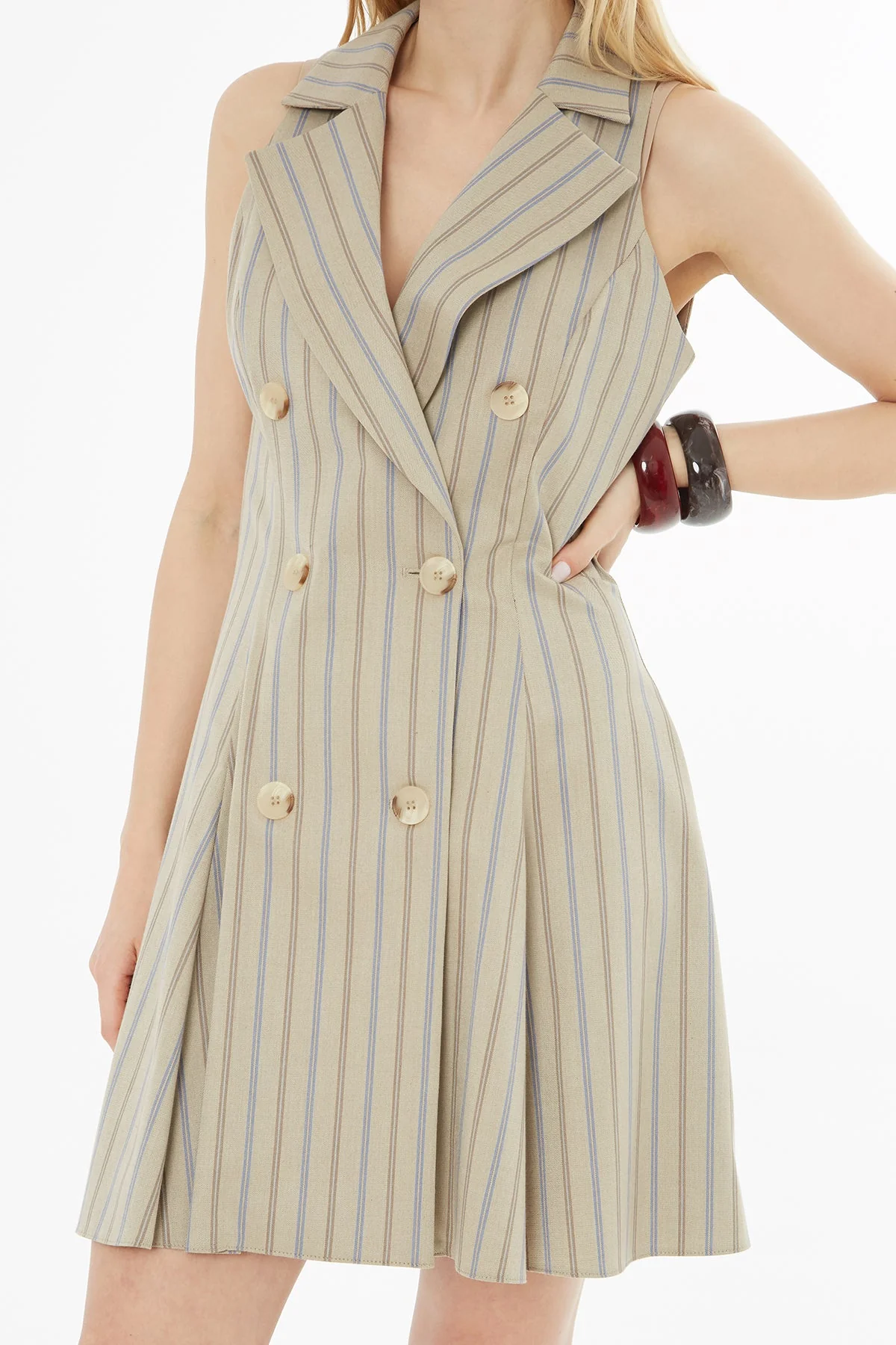 Beige Wide-Neck Short Dress - Image 2