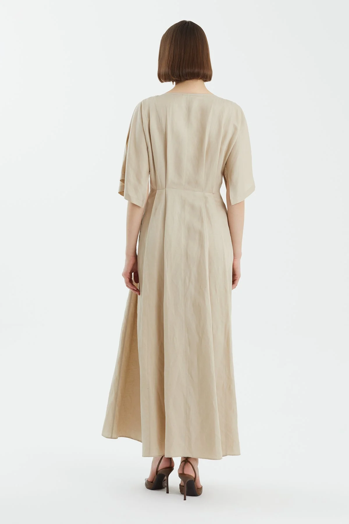 Beige Wrap Pleated Dress - Image 4