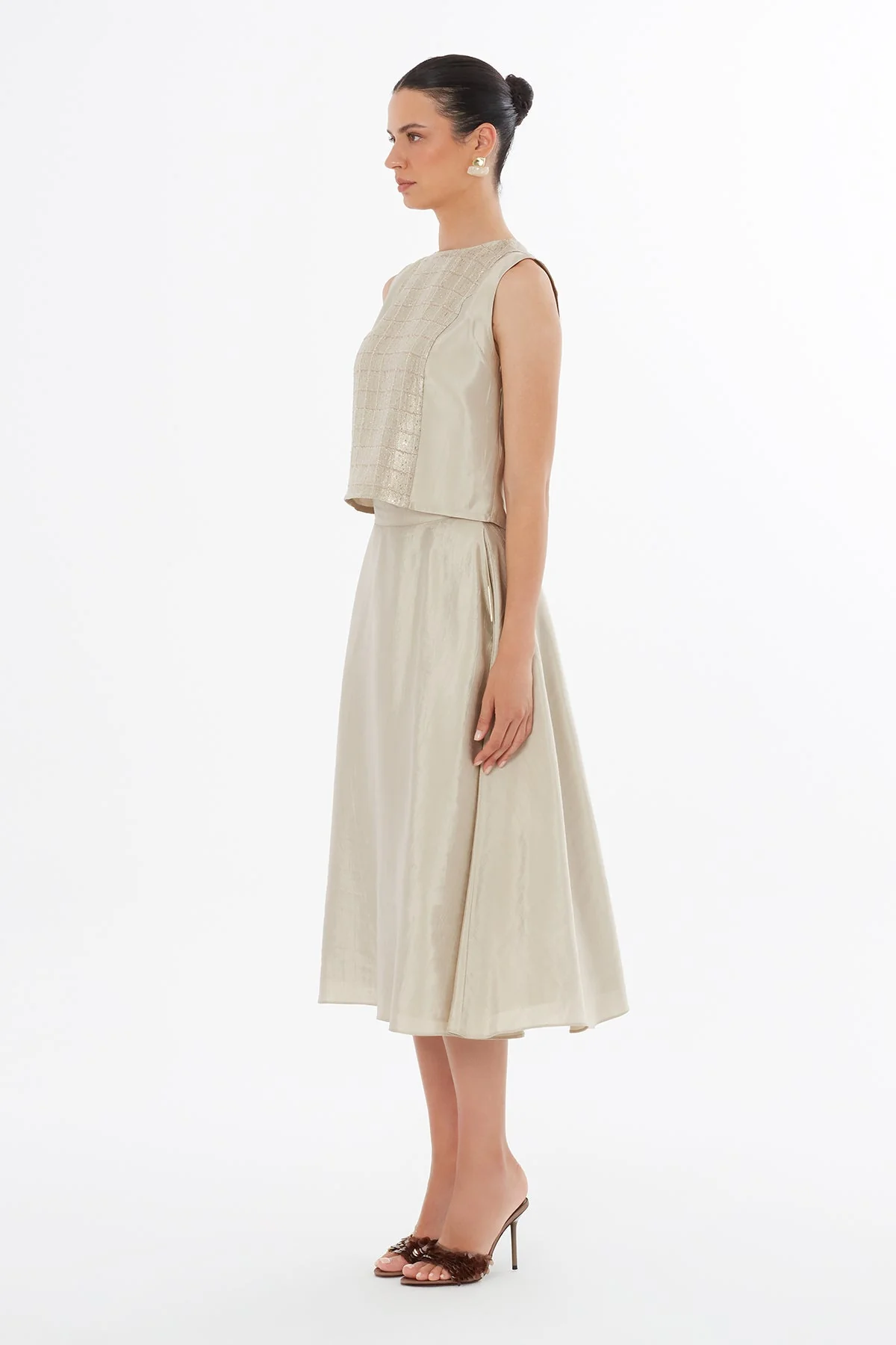Beige Zip-Closure Midi Skirt - Image 3
