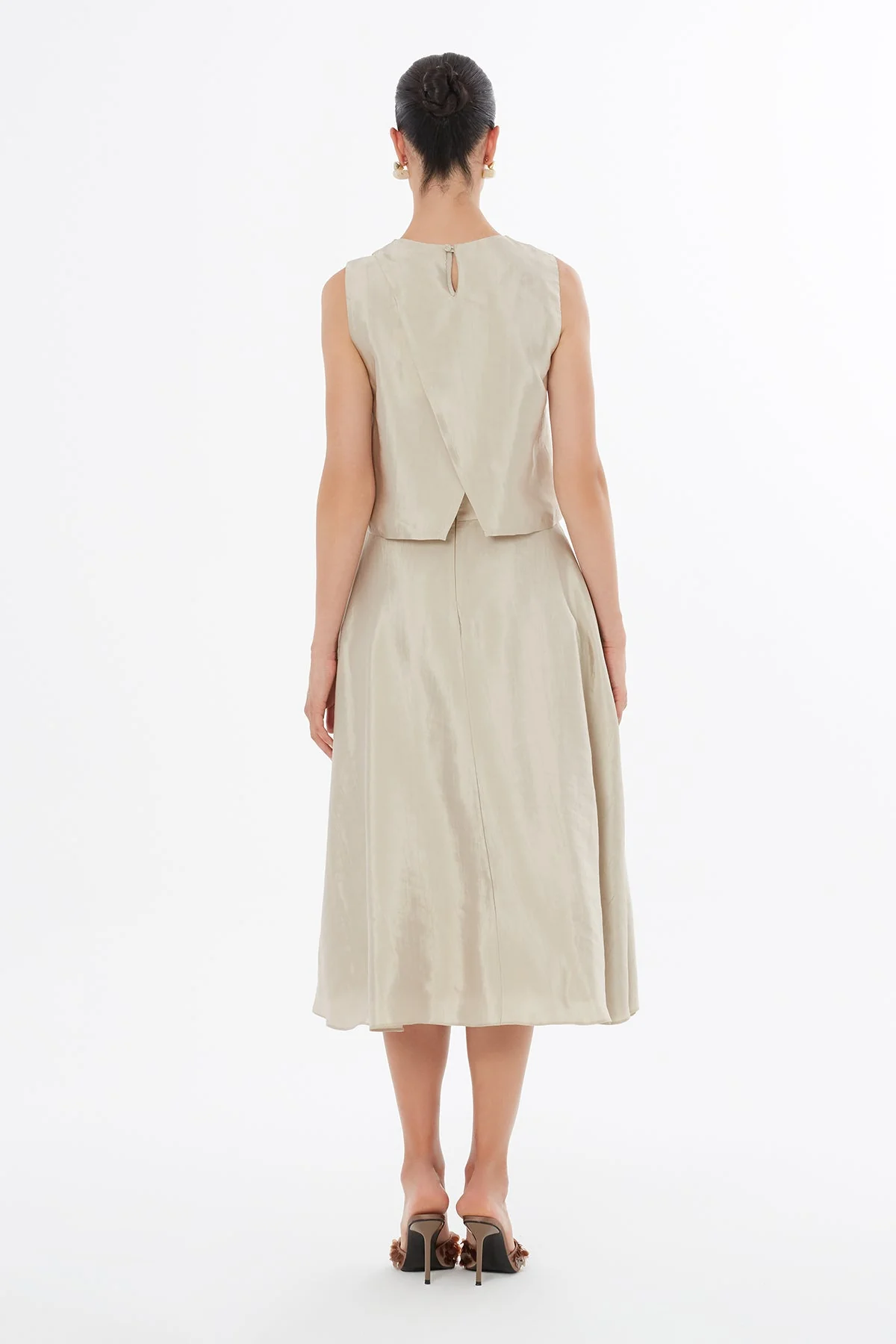 Beige Zip-Closure Midi Skirt - Image 4