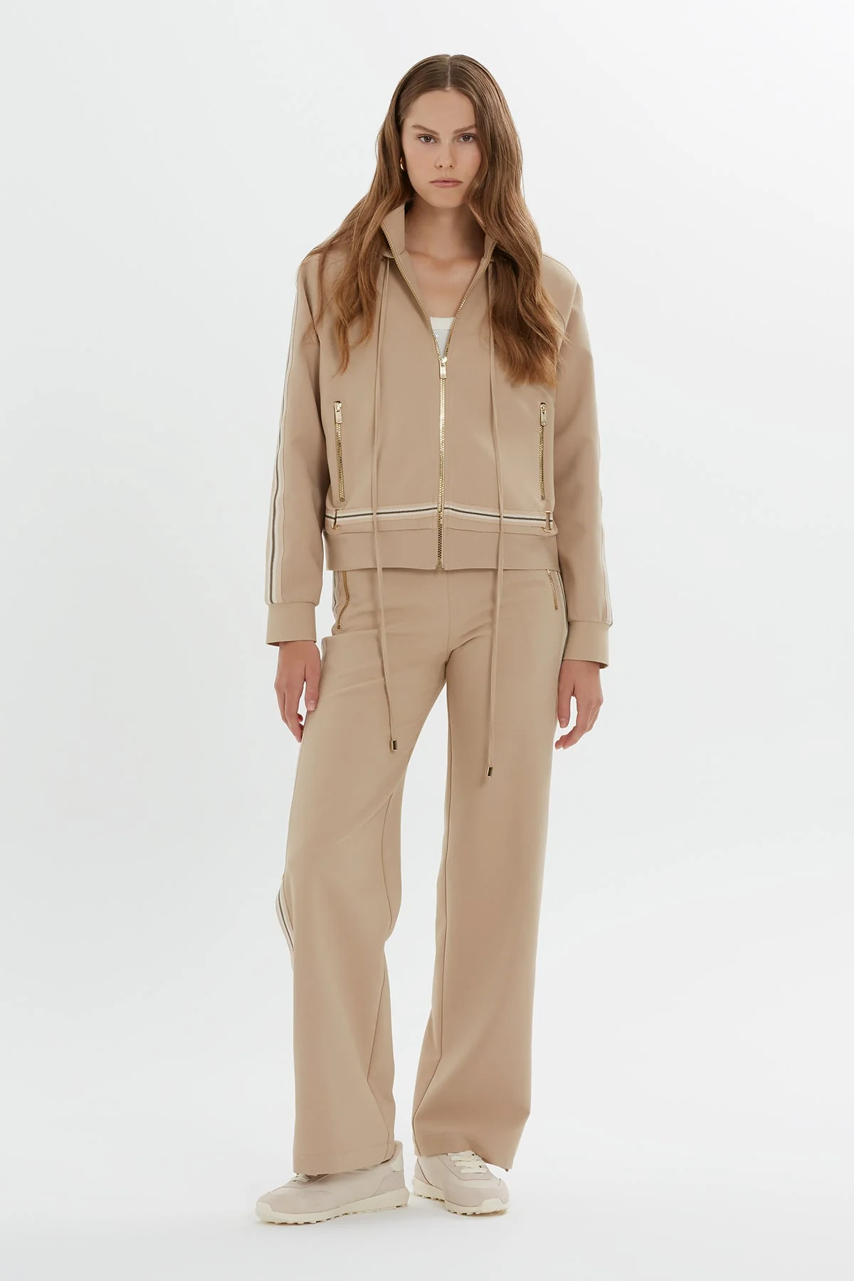 Beige Zip-Up Hooded Sweatshirt - Image 4