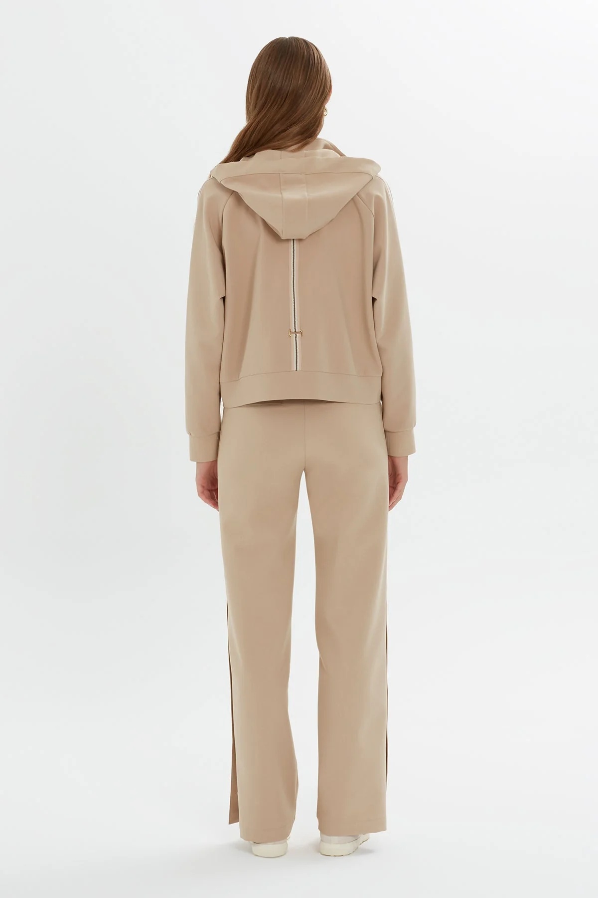 Beige Zip-Up Hooded Sweatshirt - Image 5