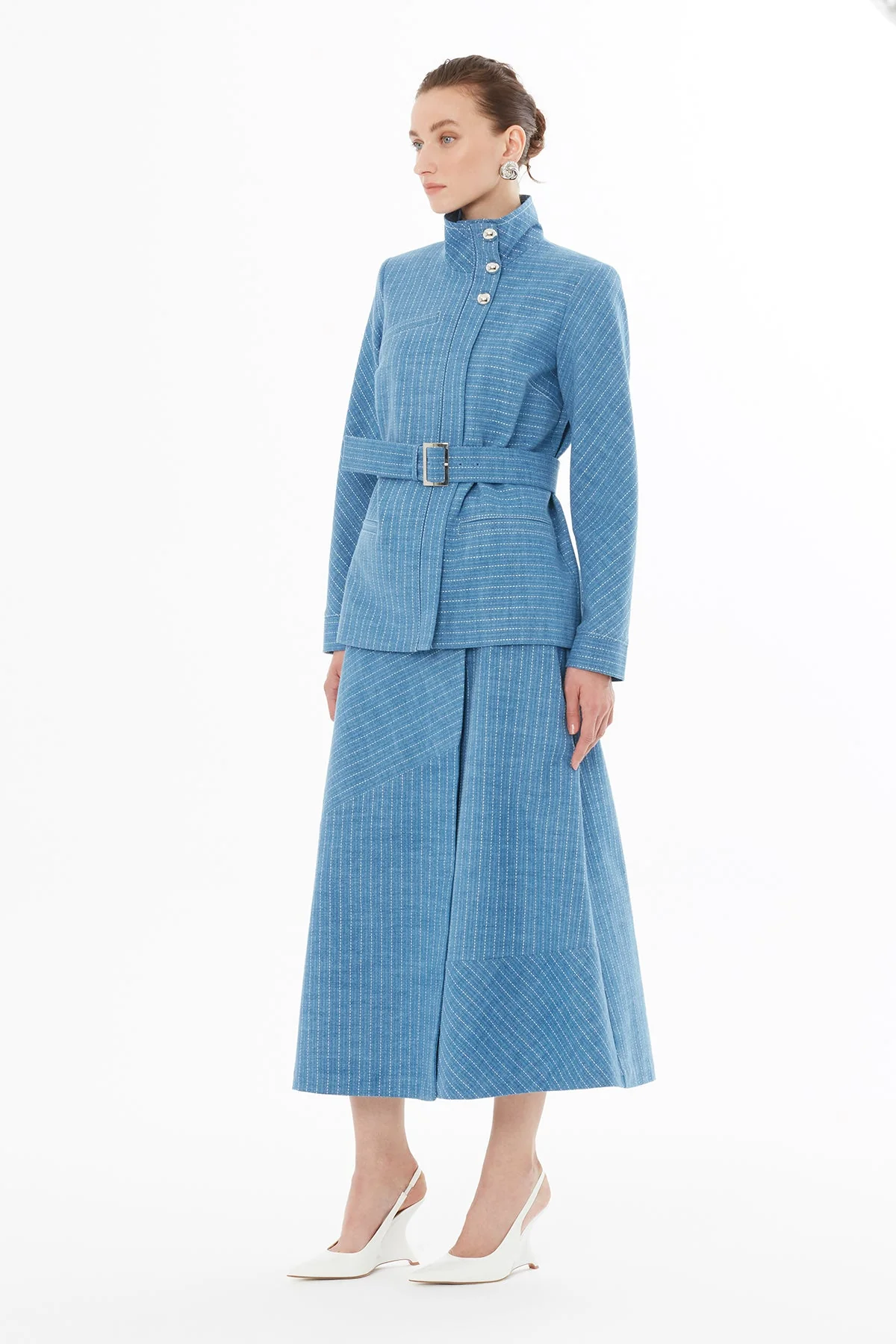 Belted Denim Jacket with Button Details - Image 3
