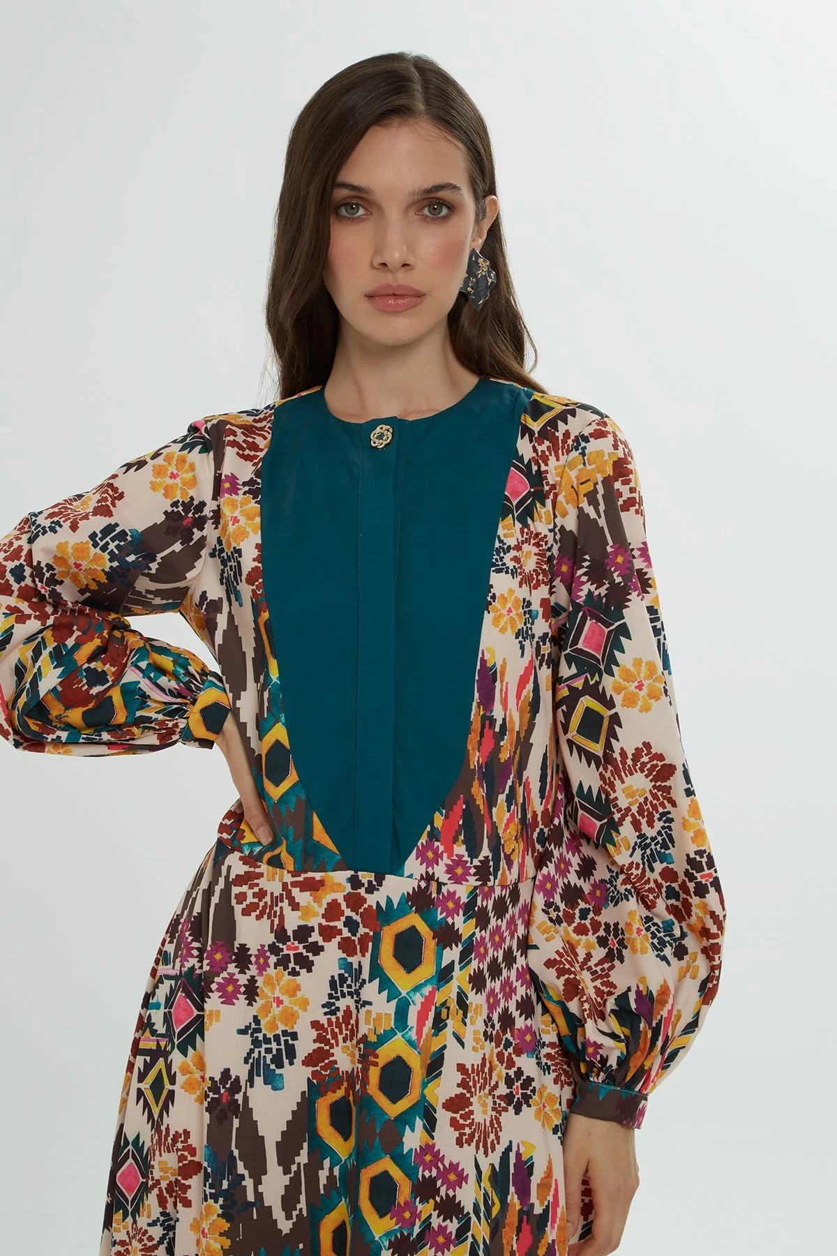 Belted Patterned Long Dress - Image 2