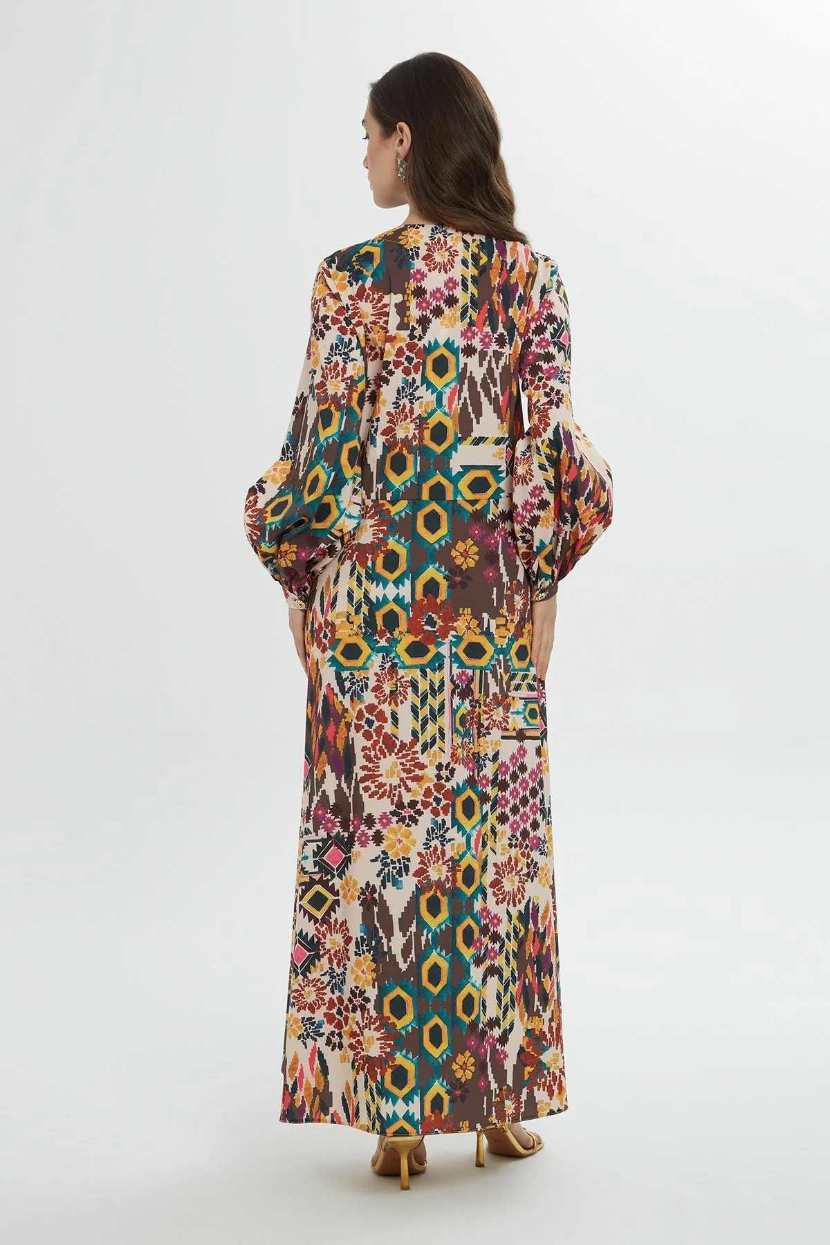 Belted Patterned Long Dress - Image 4