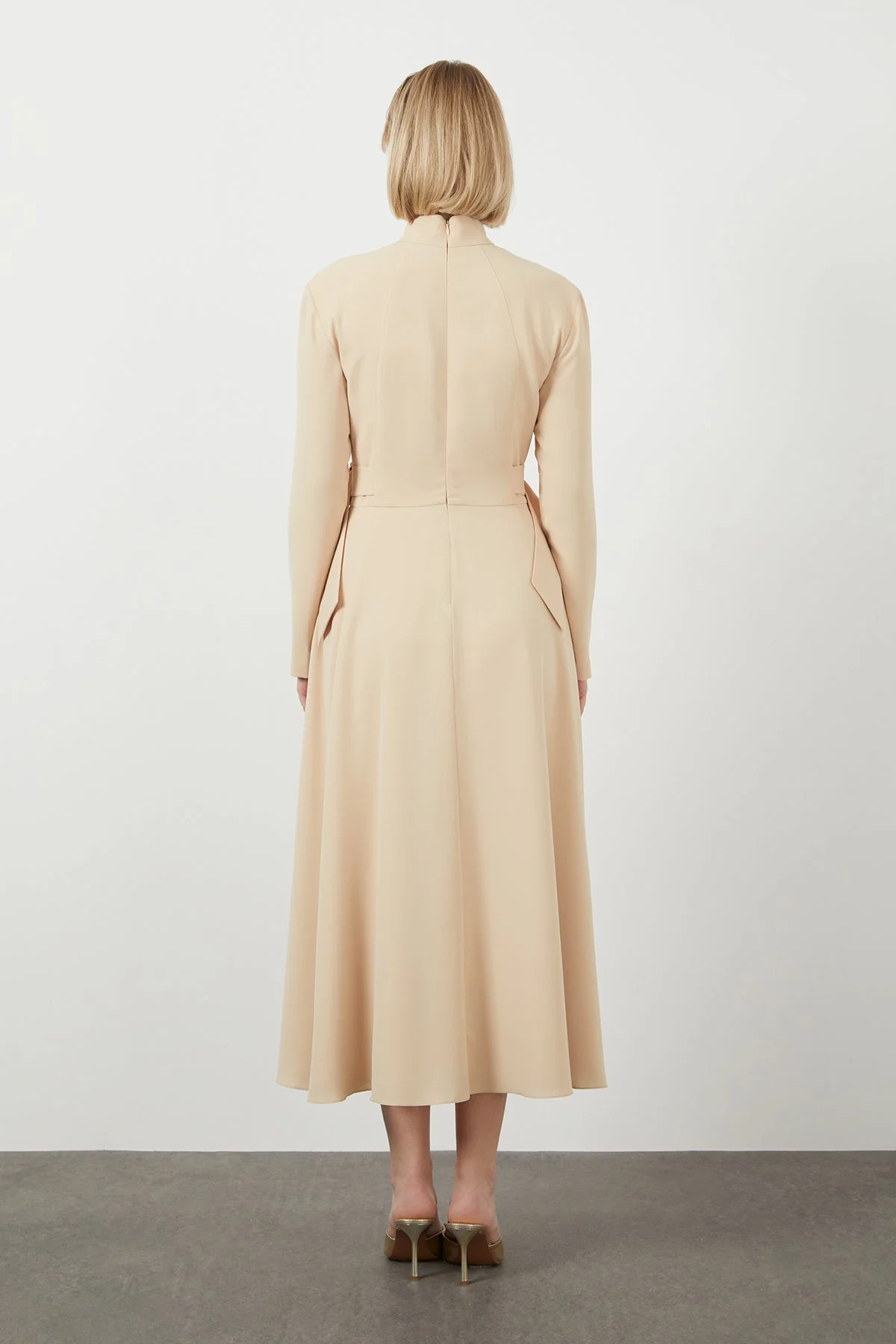 Belted Turtleneck Long Sleeve Midi Dress - Image 4