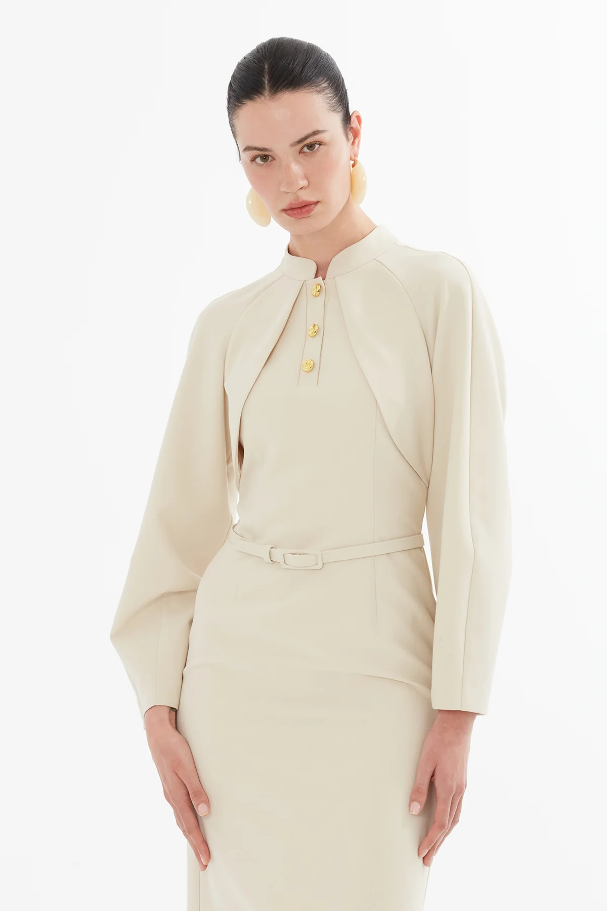 Midi Dress with Bolero Look and Belt - Image 2