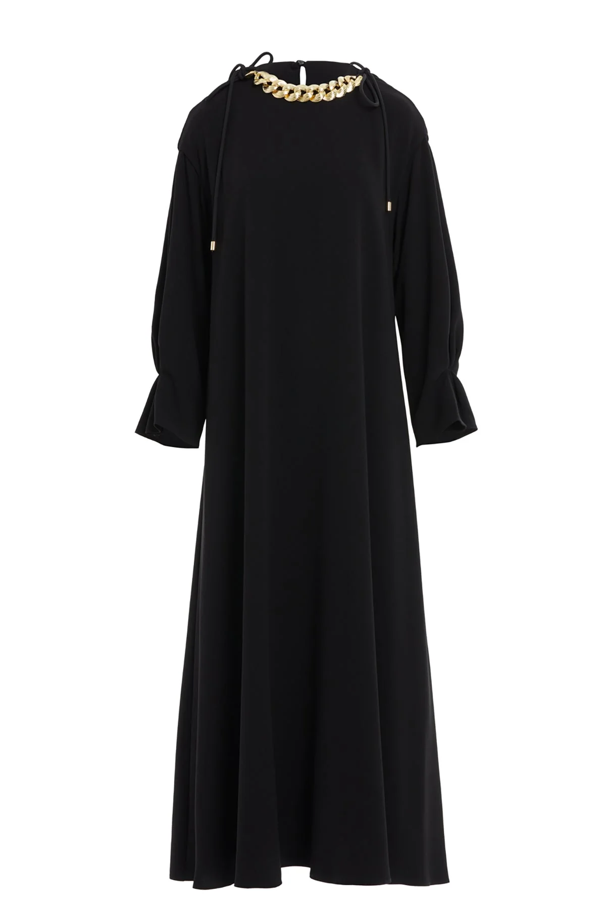 Black Accessory-Detail Midi Dress