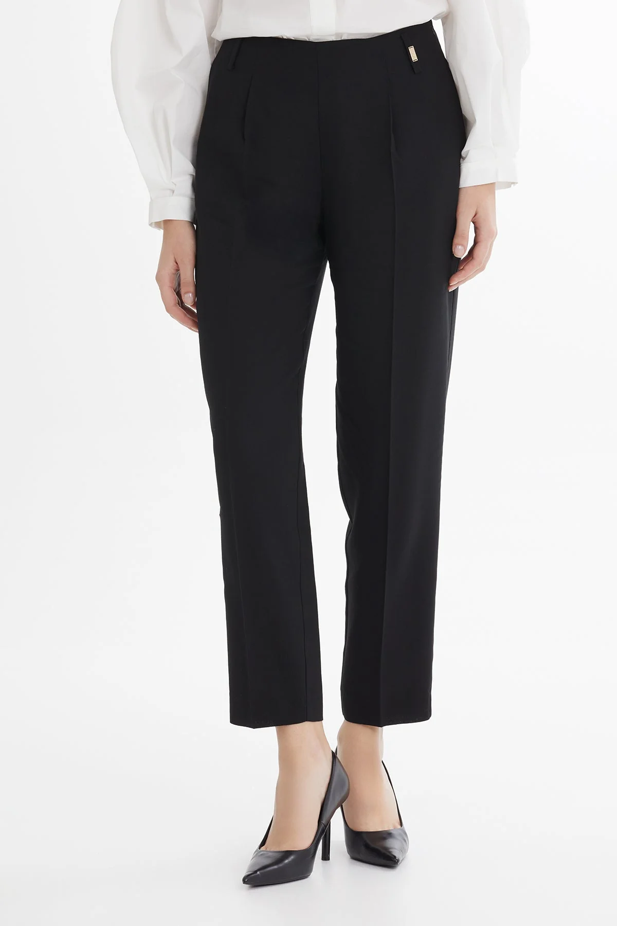 Black Ankle-Length Straight-Leg Trousers - Image 2