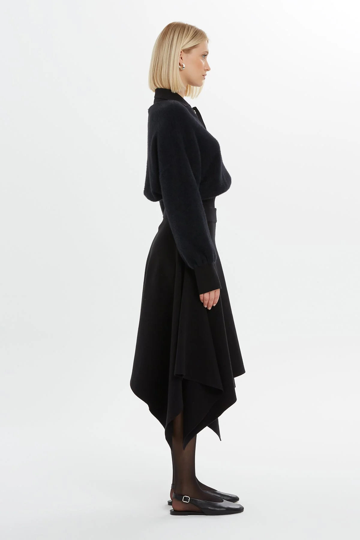 Black Asymmetric Knit Midi Skirt - Image 3