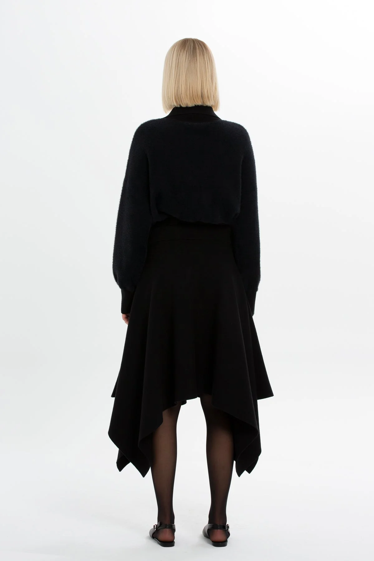 Black Asymmetric Knit Midi Skirt - Image 4
