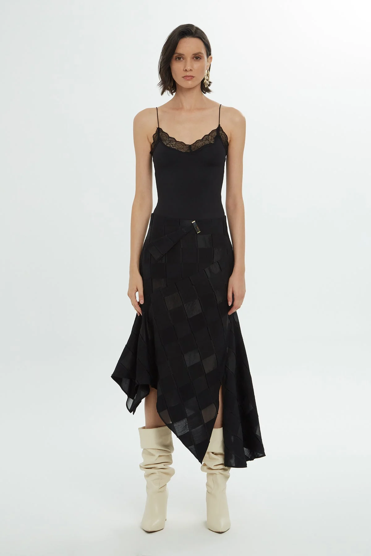 Black Asymmetric Midi Skirt