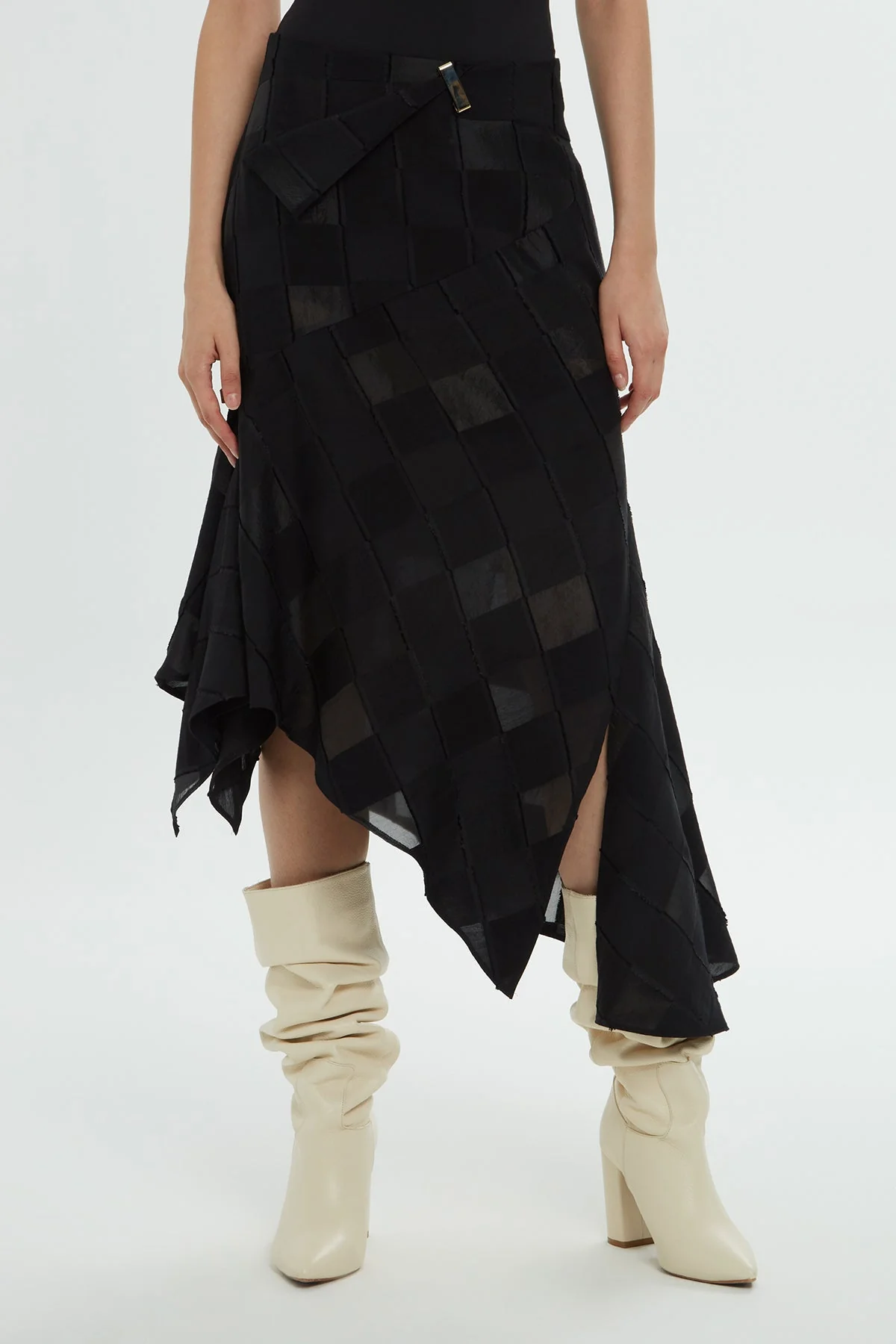 Black Asymmetric Midi Skirt - Image 2