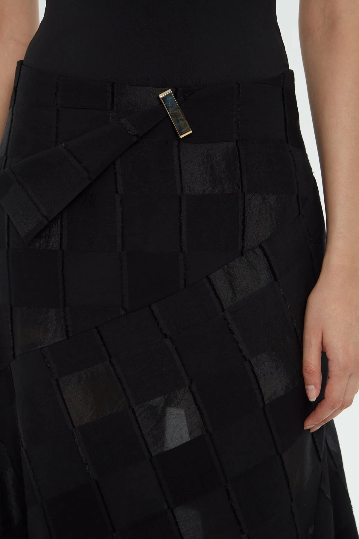Black Asymmetric Midi Skirt - Image 3