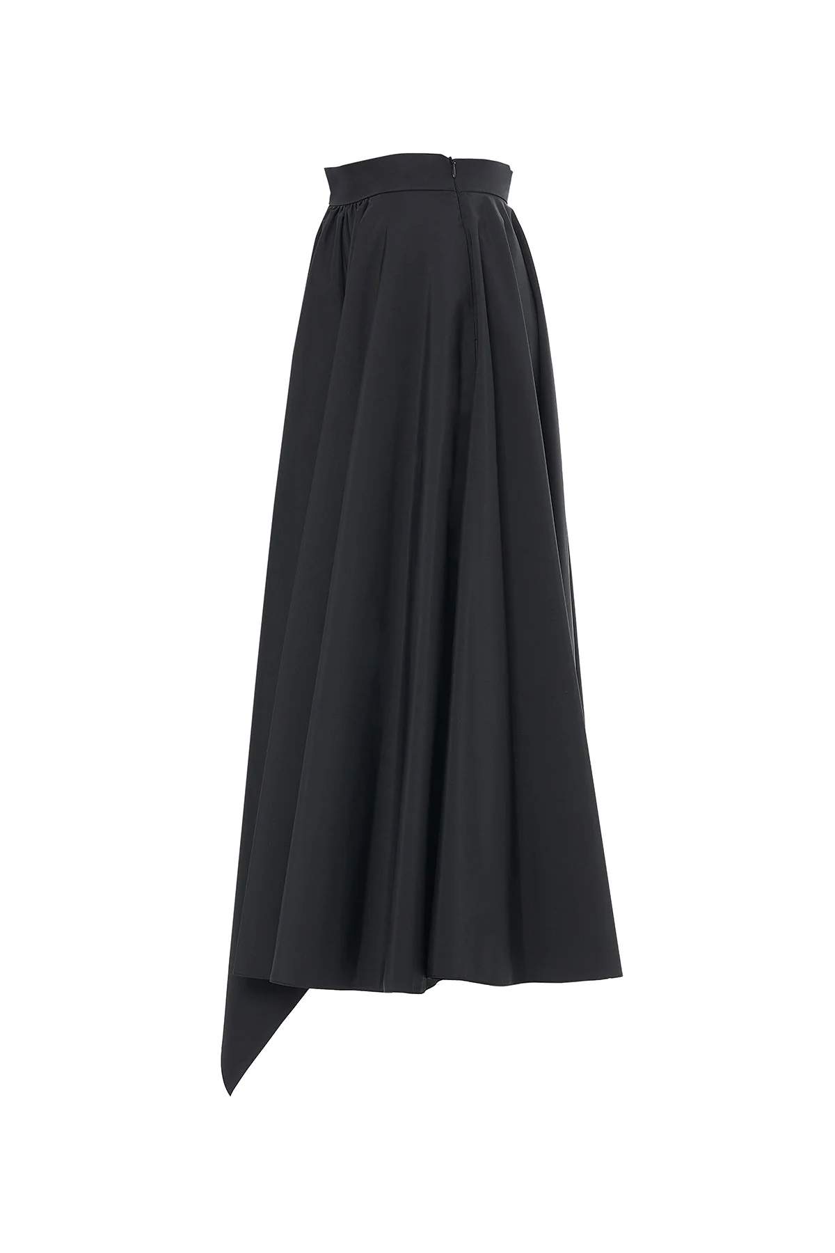 Black Asymmetrical Gathered Midi Skirt - Image 2