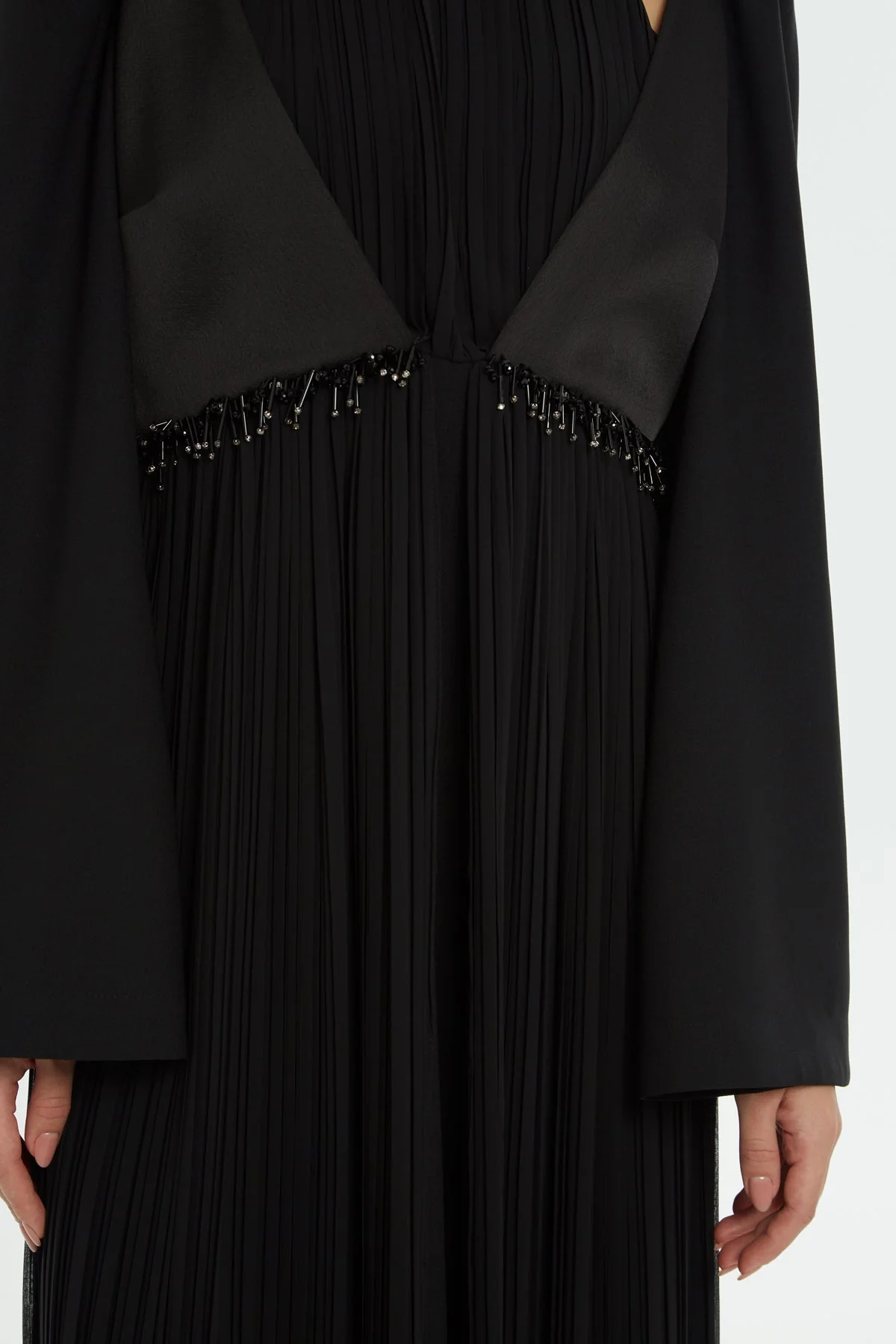 Black Beaded Pleated Long Dress - Image 2