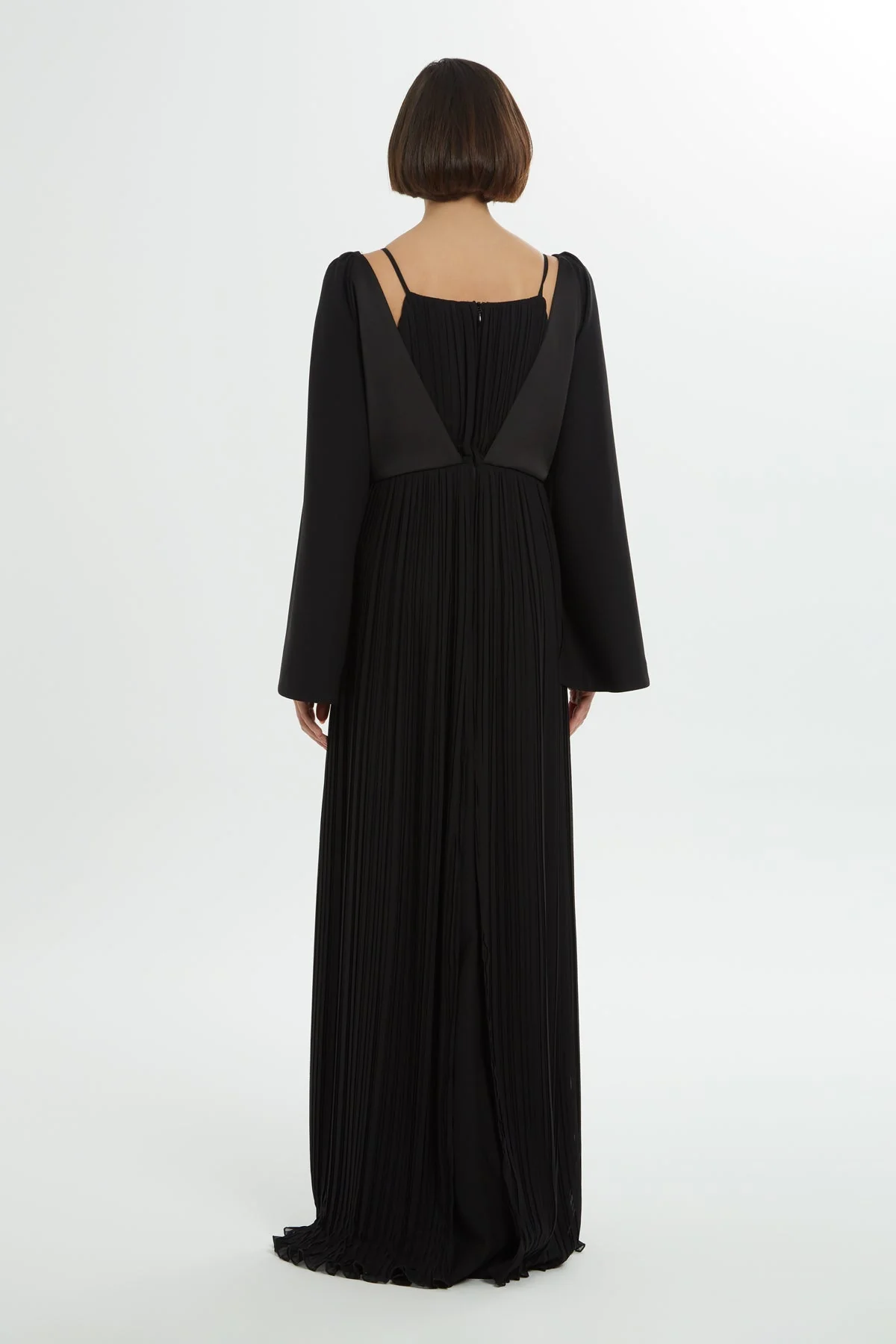 Black Beaded Pleated Long Dress - Image 5