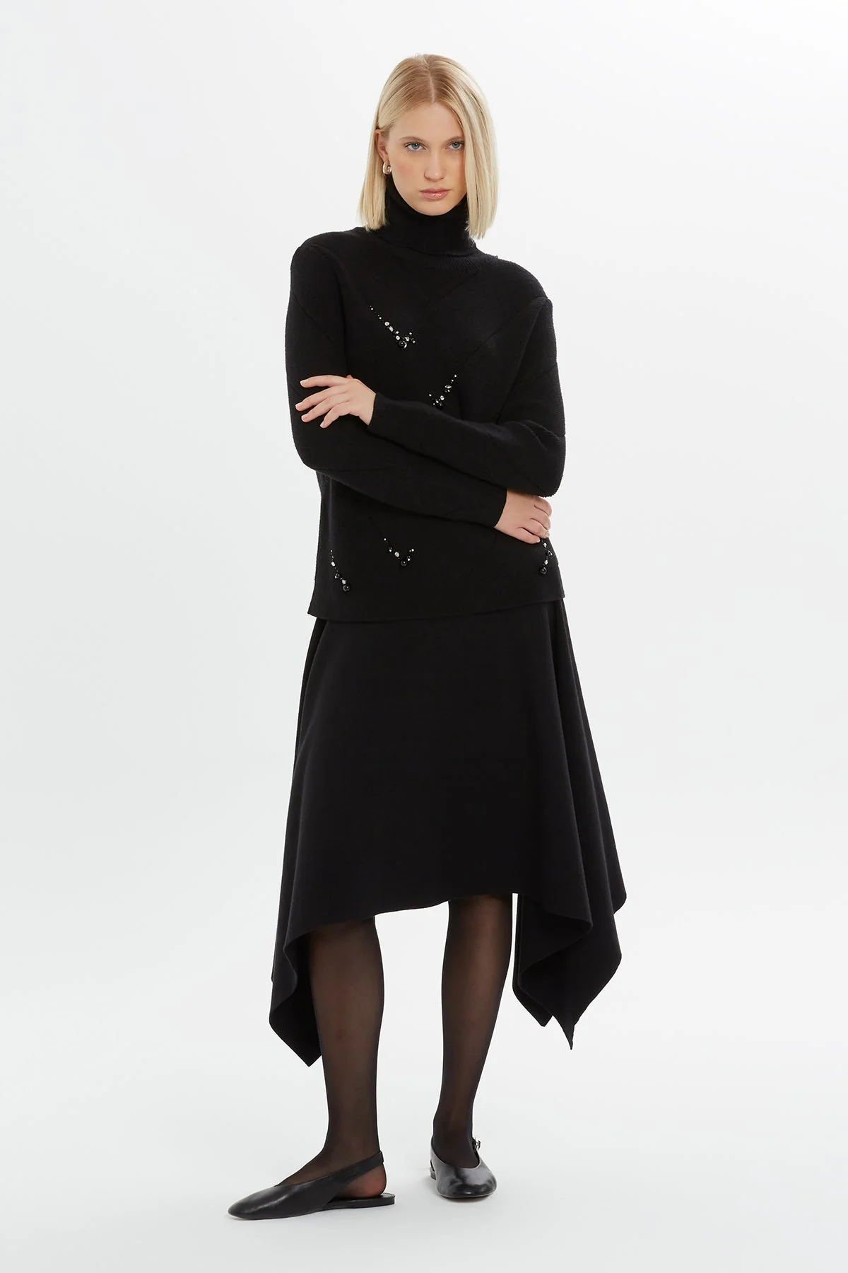 Black Beaded Turtleneck Sweater - Image 3