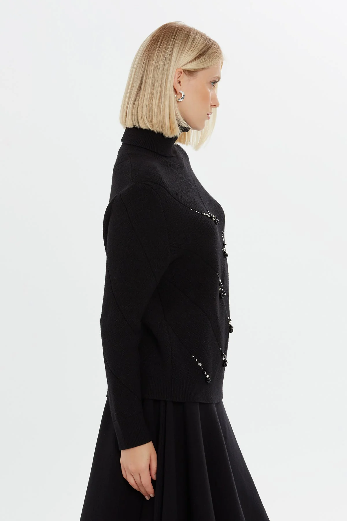 Black Beaded Turtleneck Sweater - Image 4