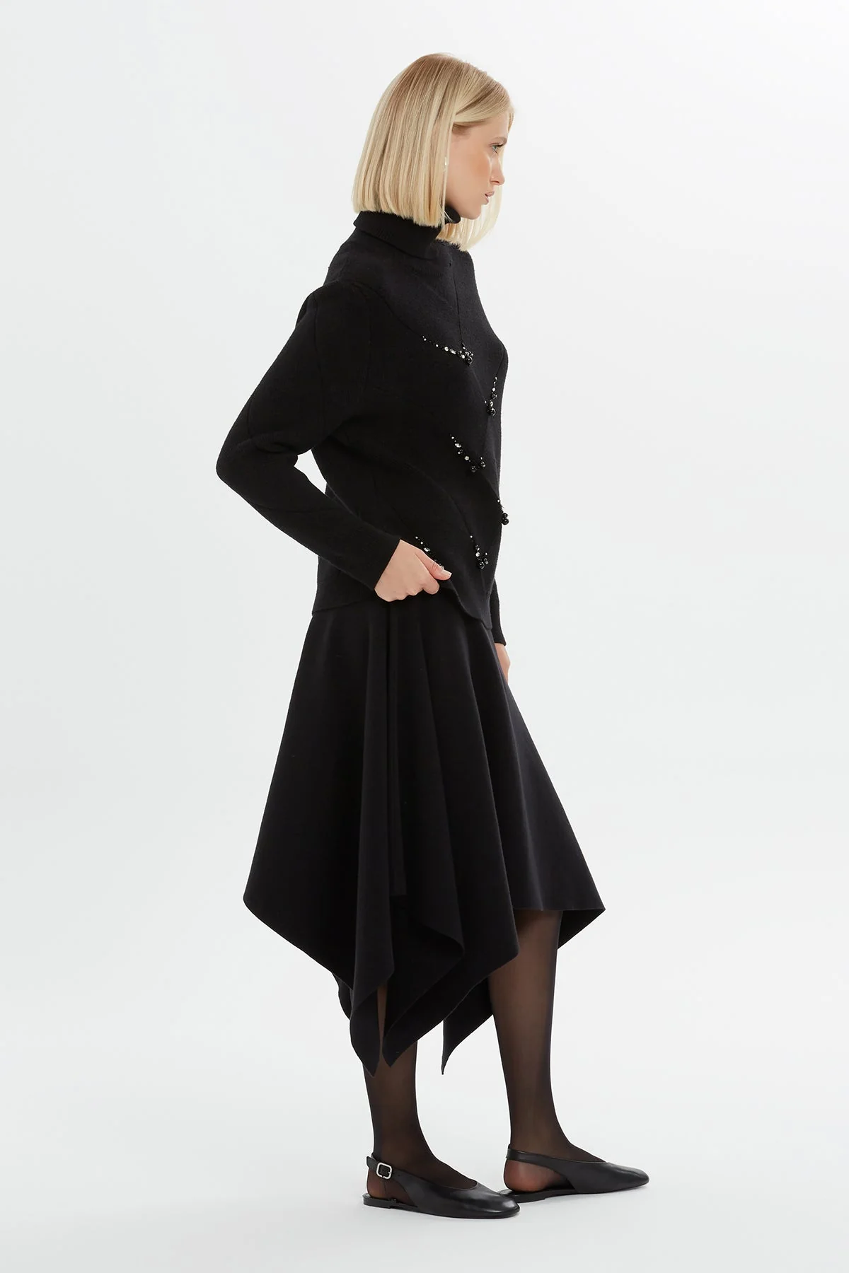 Black Beaded Turtleneck Sweater - Image 5