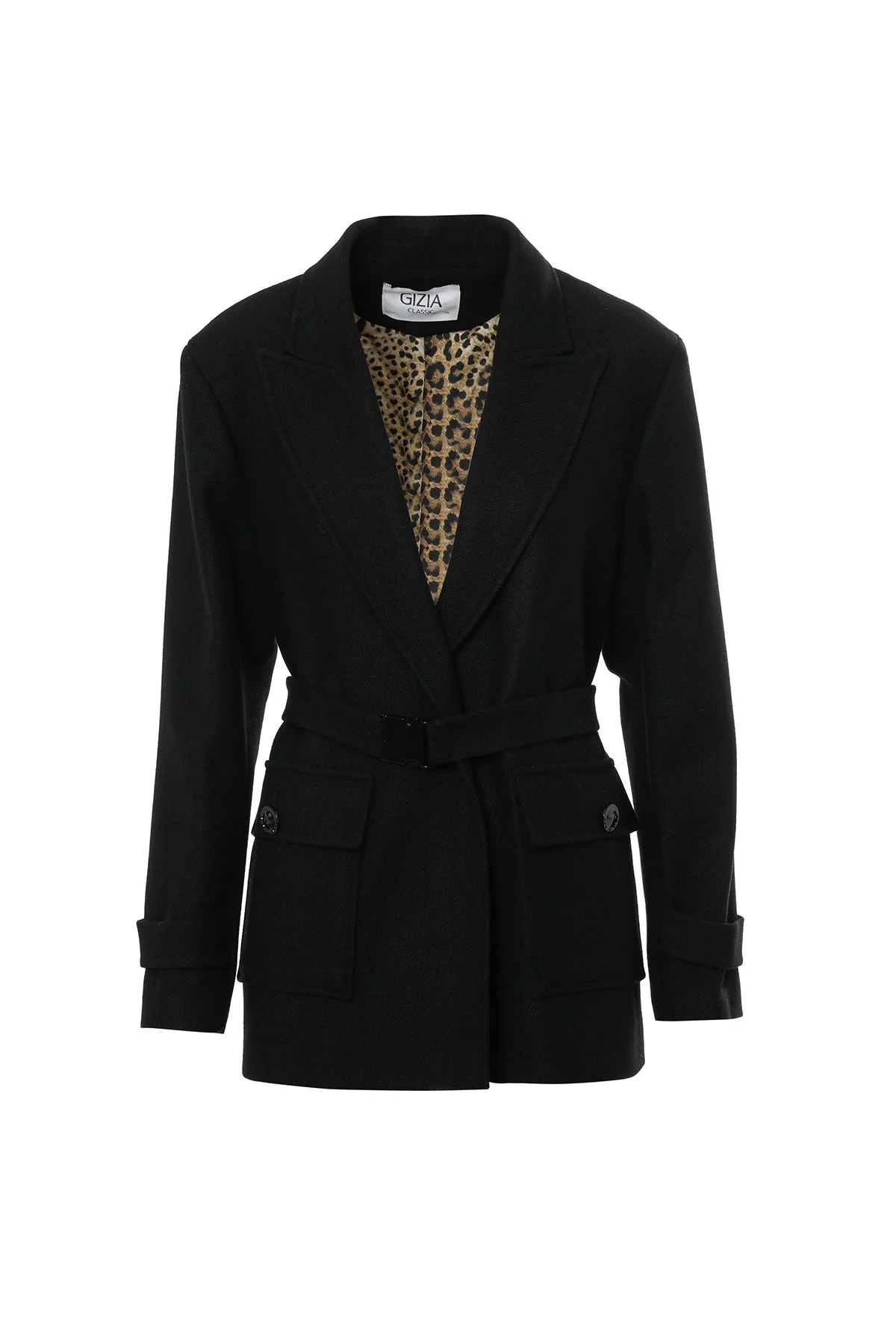 Black Belted Double-Breasted Jacket