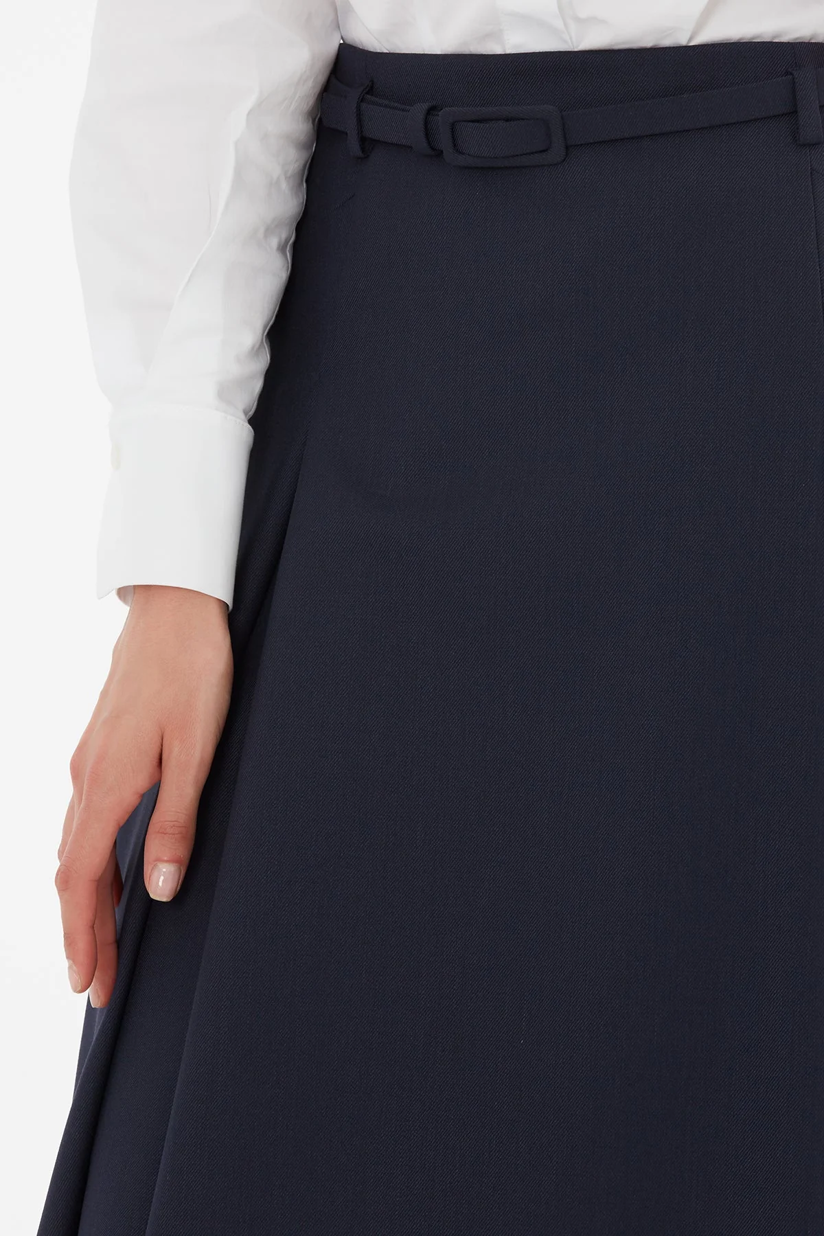 Black Belted Pleated Midi Skirt - Image 2