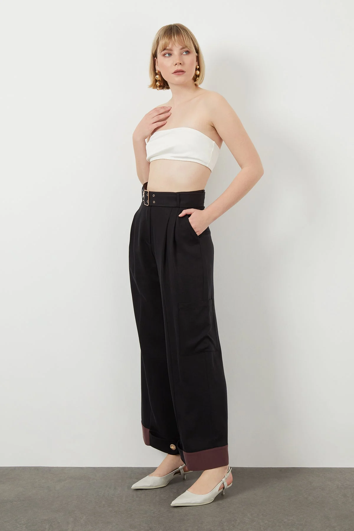 Black Belted Wide-Leg Pants - Image 3